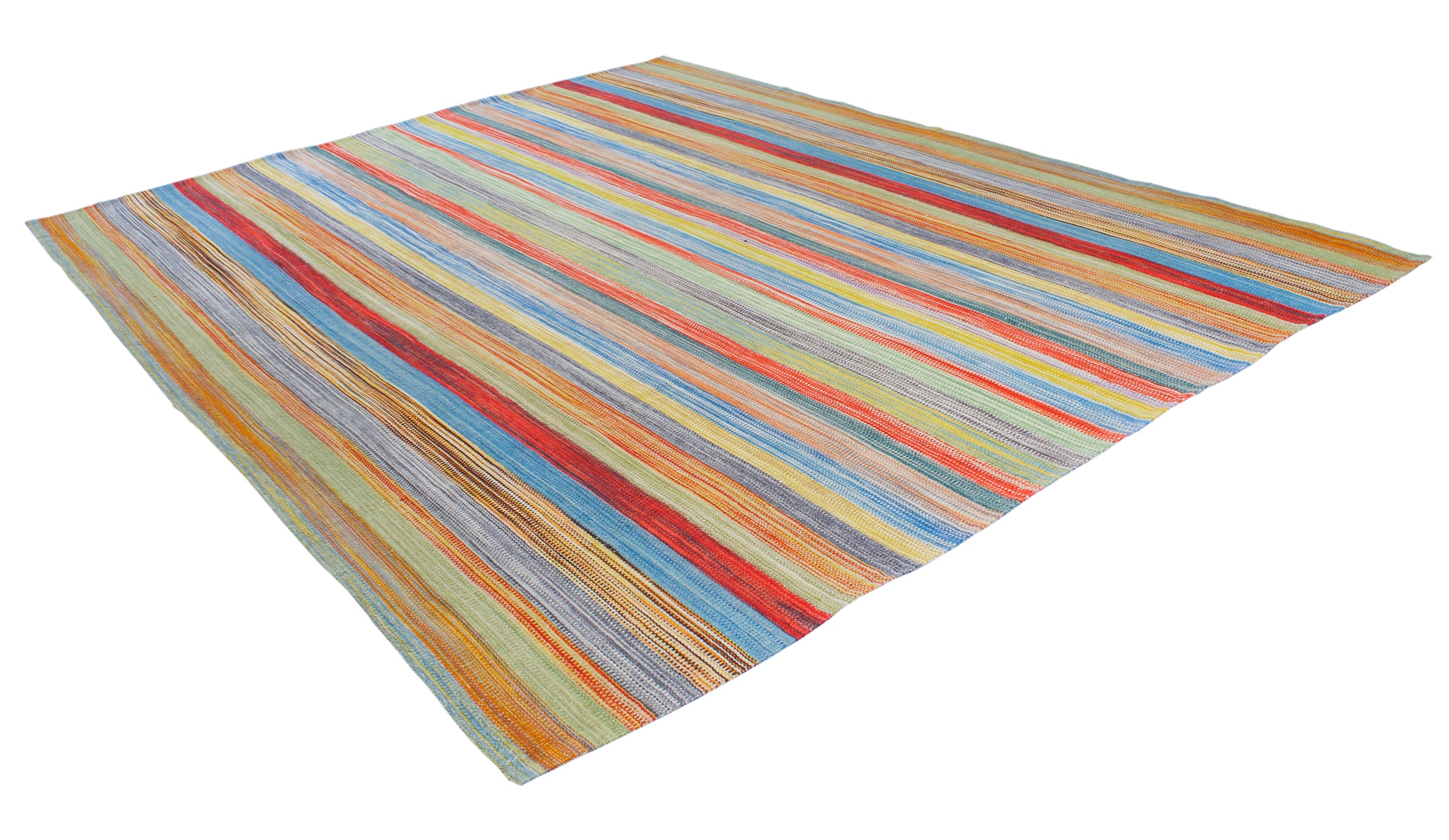 Handwoven Rainbow Stripe Wool Rug with Bright Multicolor Bands