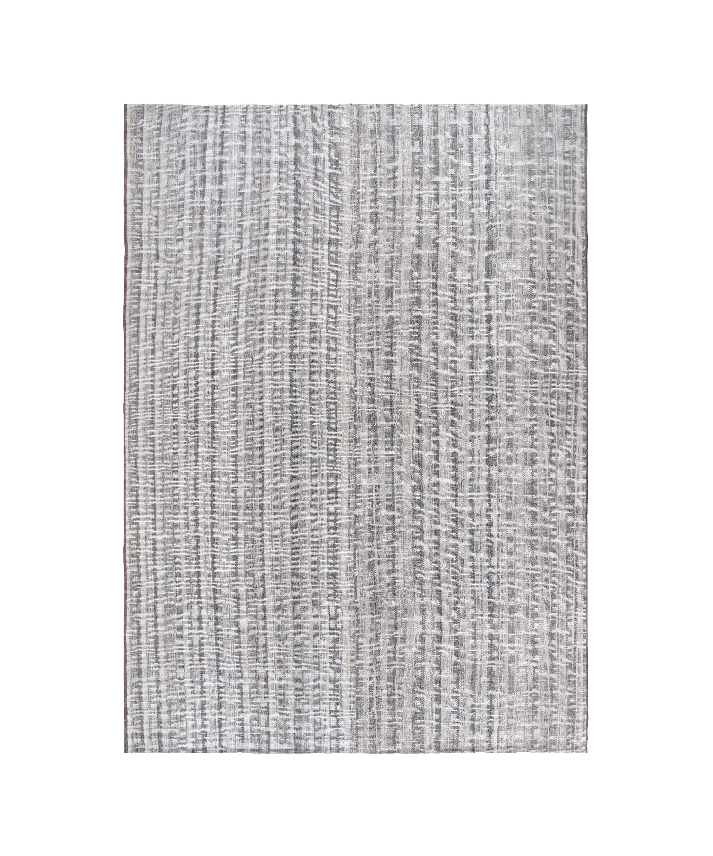 Handwoven Grey Wool Rug with Vertical Strié Texture and Tonal Pattern