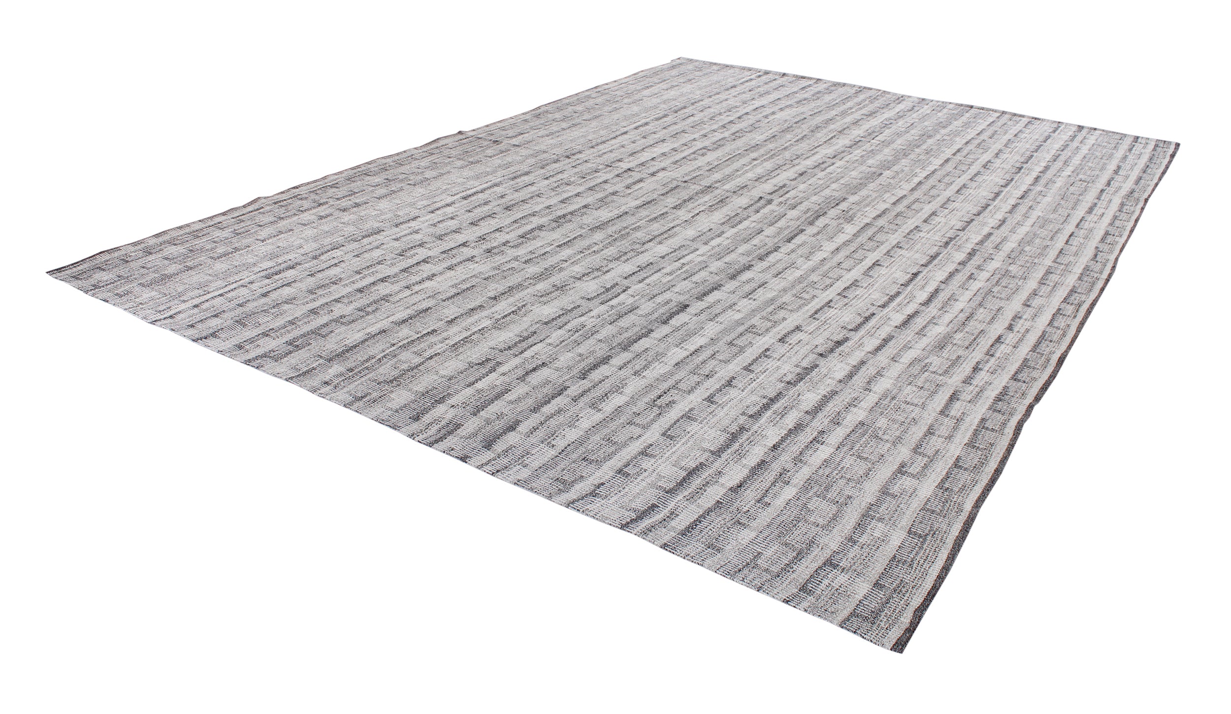 Handwoven Grey Wool Rug with Vertical Strié Texture and Tonal Pattern
