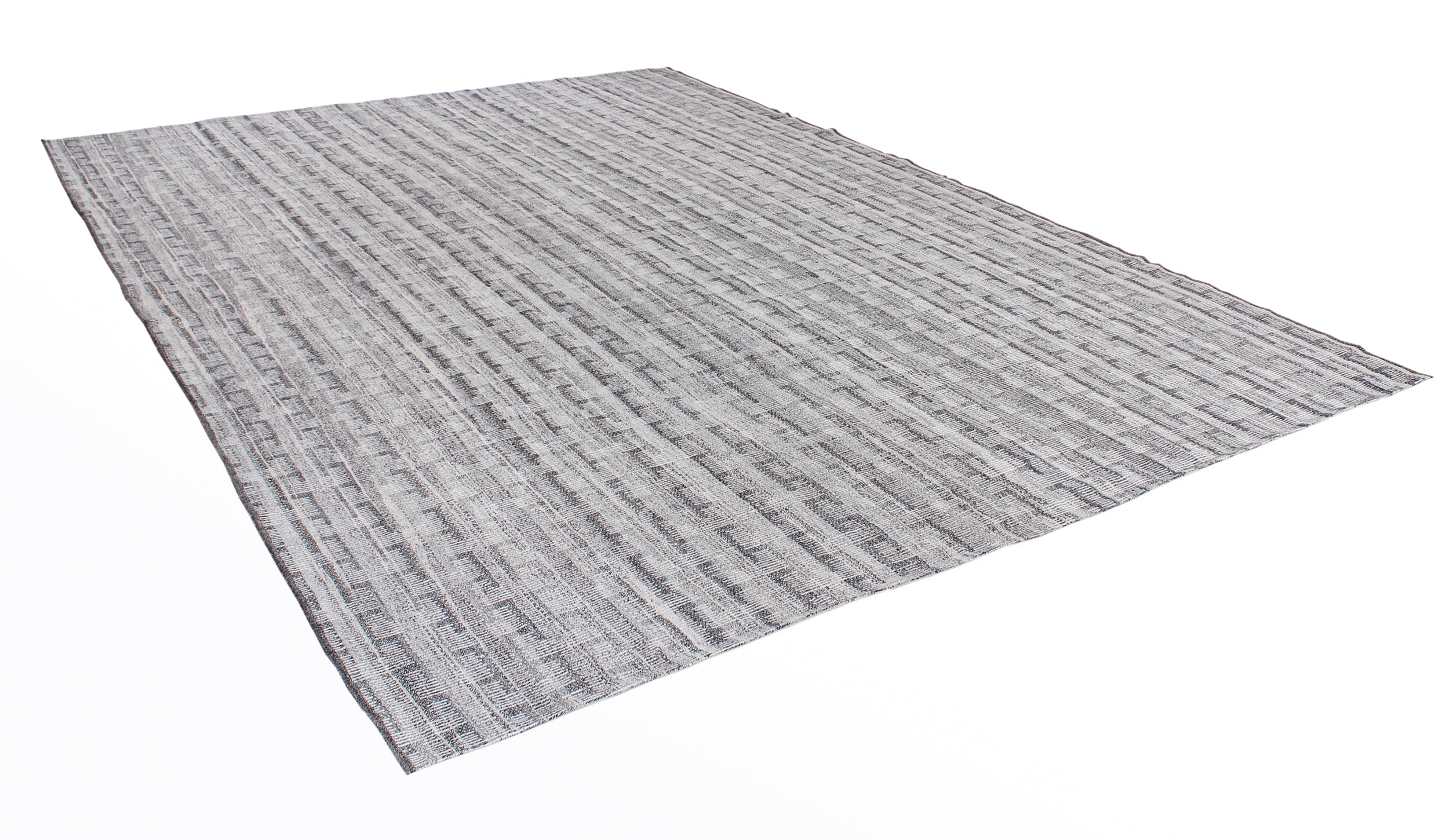 Handwoven Grey Wool Rug with Vertical Strié Texture and Tonal Pattern