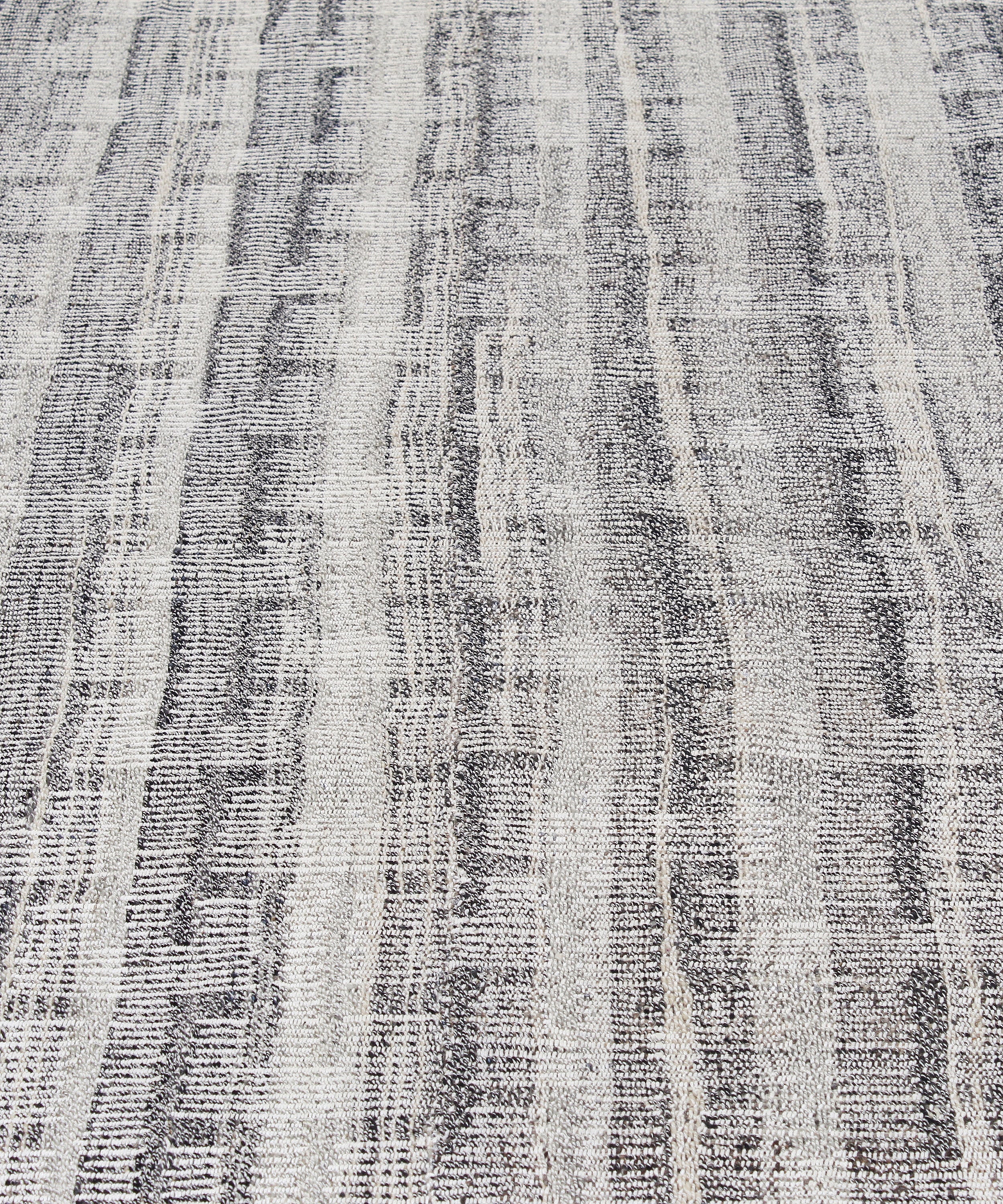 Handwoven Grey Wool Rug with Vertical Strié Texture and Tonal Pattern