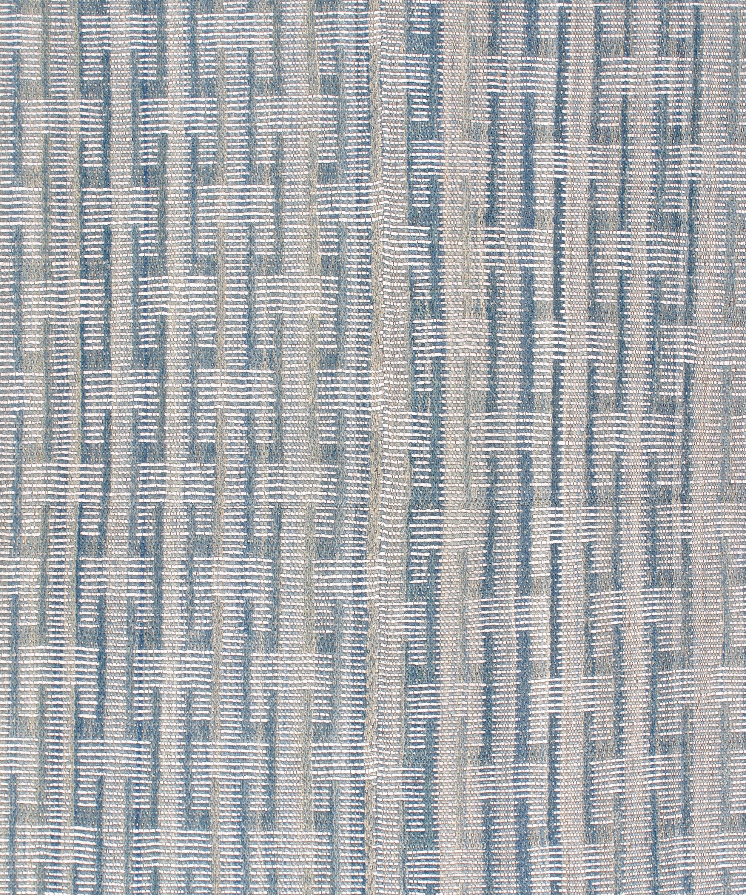 Handwoven Blue and Ivory Wool Rug with Textural Stripe Pattern