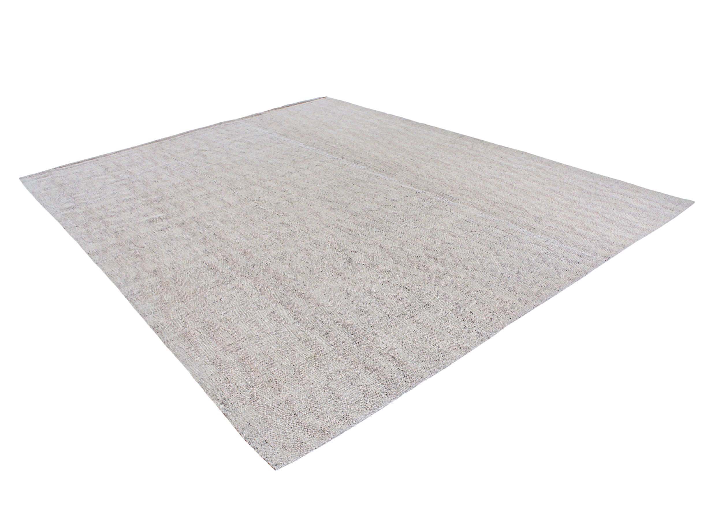 Neutral Grey Wool Rug with Soft Grid Texture and Tonal Depth