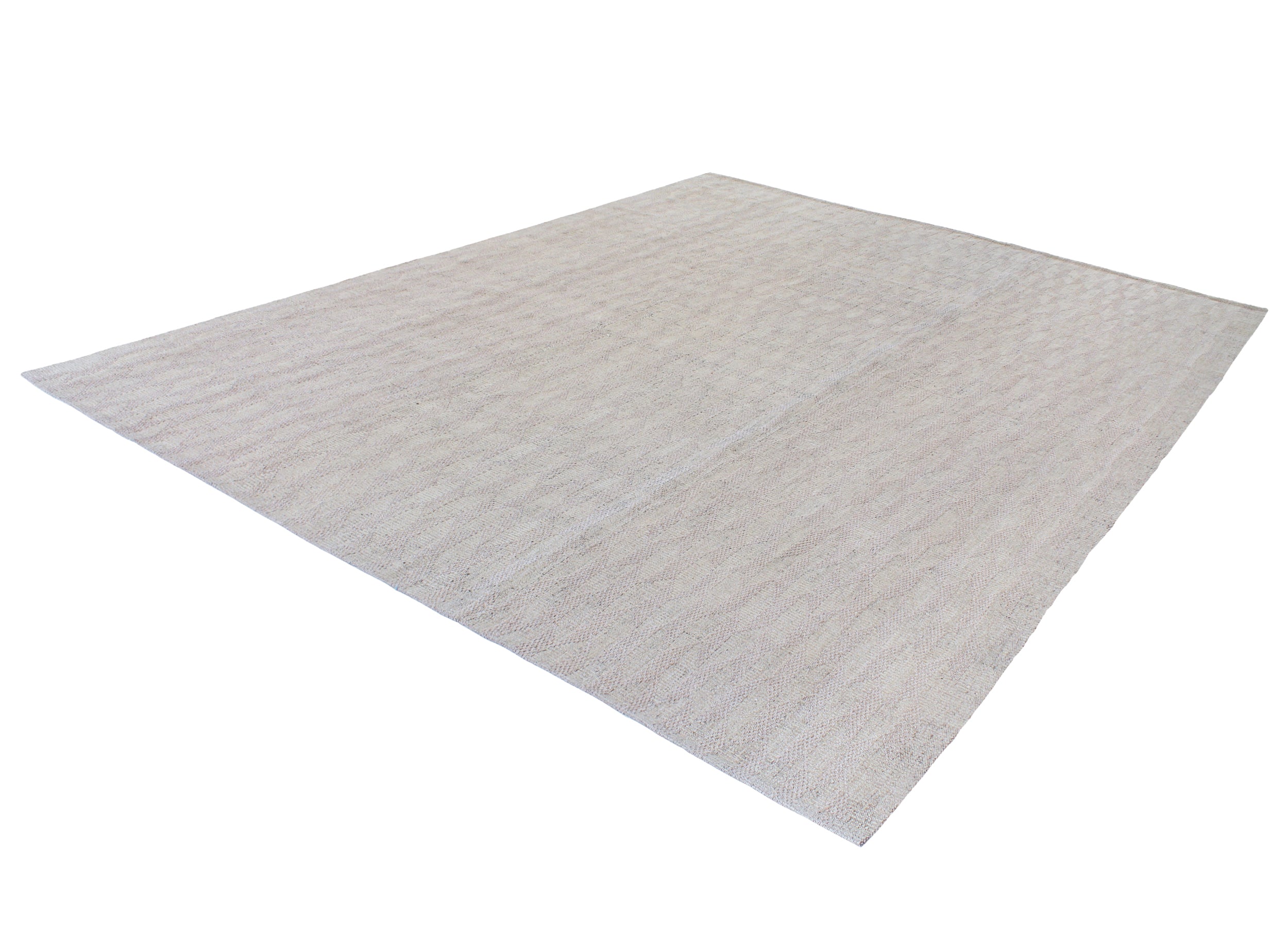 Neutral Grey Wool Rug with Soft Grid Texture and Tonal Depth