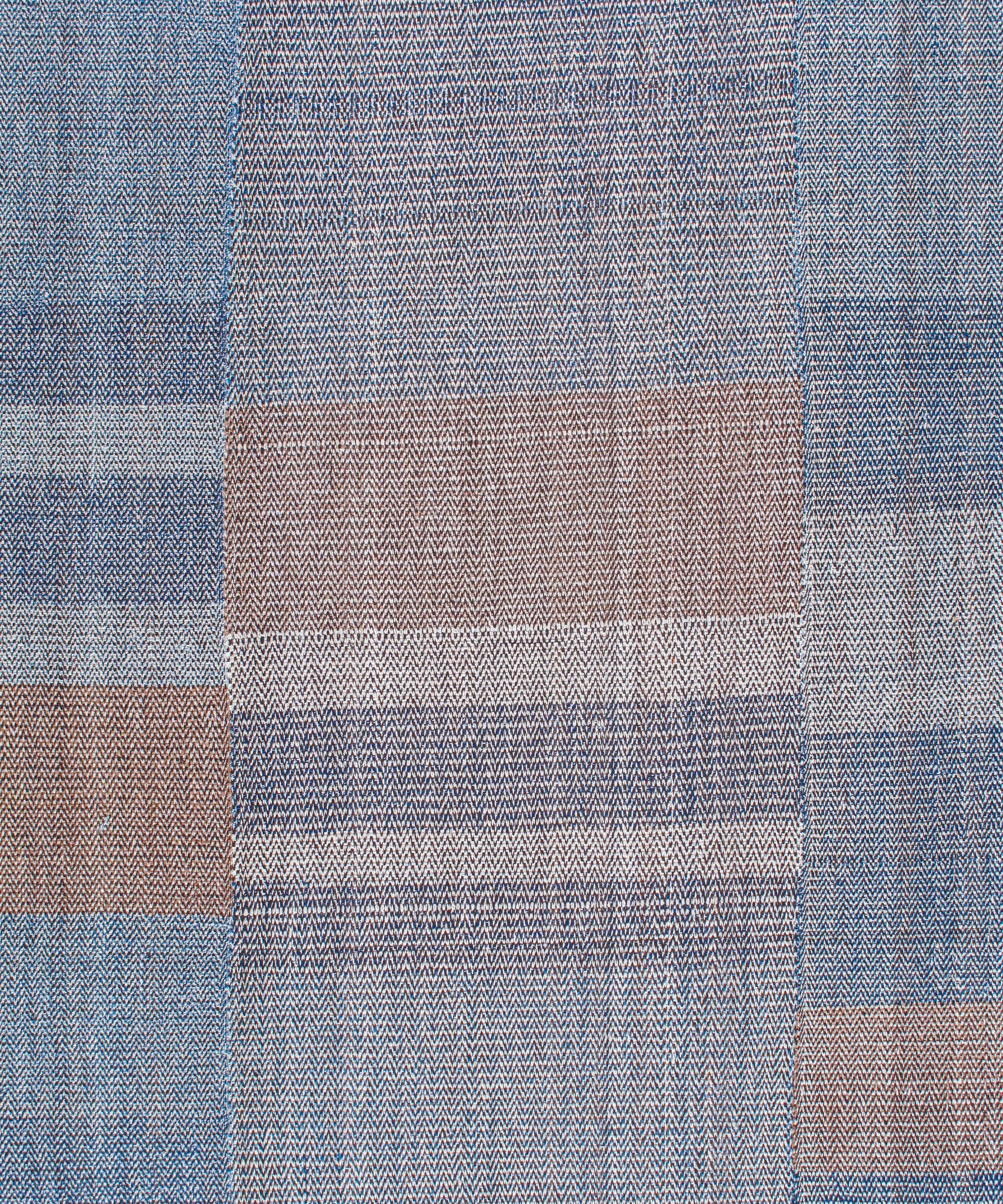 Handwoven Wool Rug in Denim Blue and Terracotta with Modern Block Weave