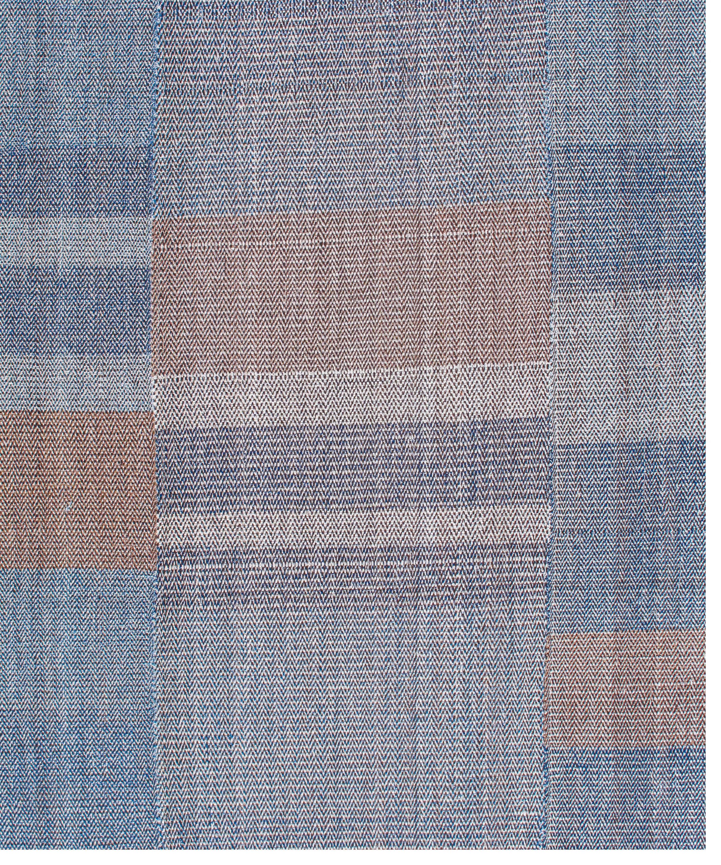 Handwoven Wool Rug in Denim Blue and Terracotta with Modern Block Weave