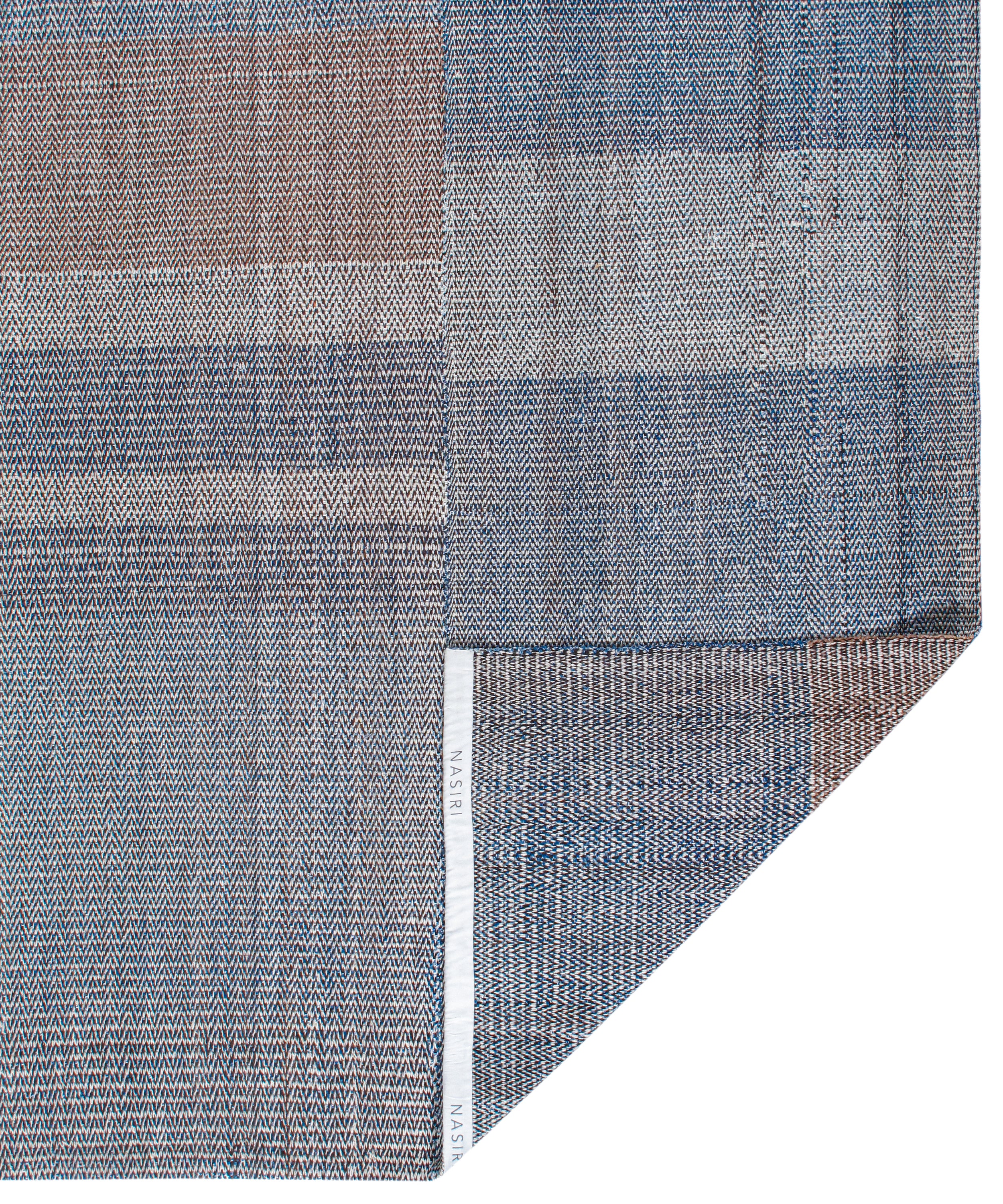 Handwoven Wool Rug in Denim Blue and Terracotta with Modern Block Weave