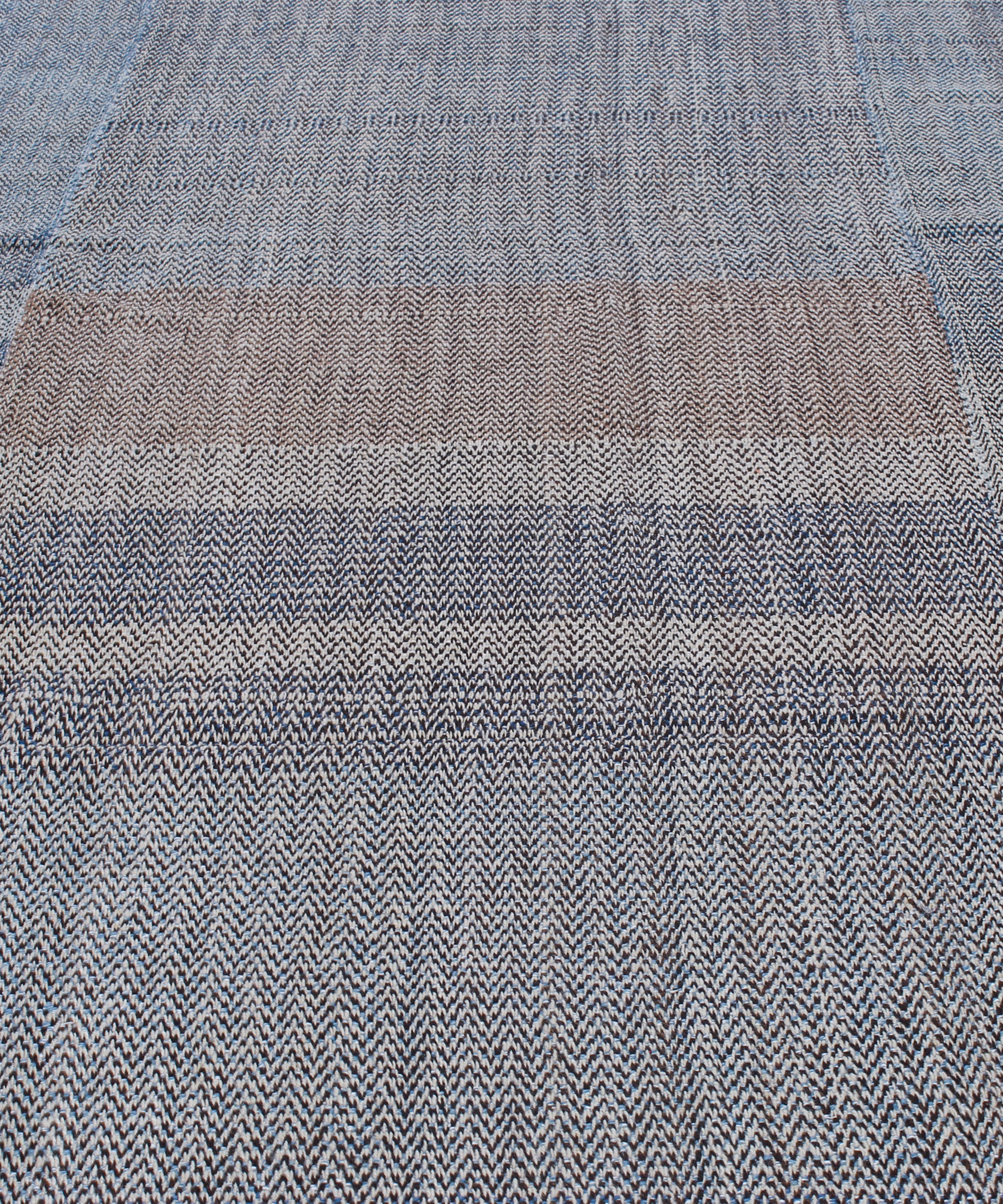 Handwoven Wool Rug in Denim Blue and Terracotta with Modern Block Weave