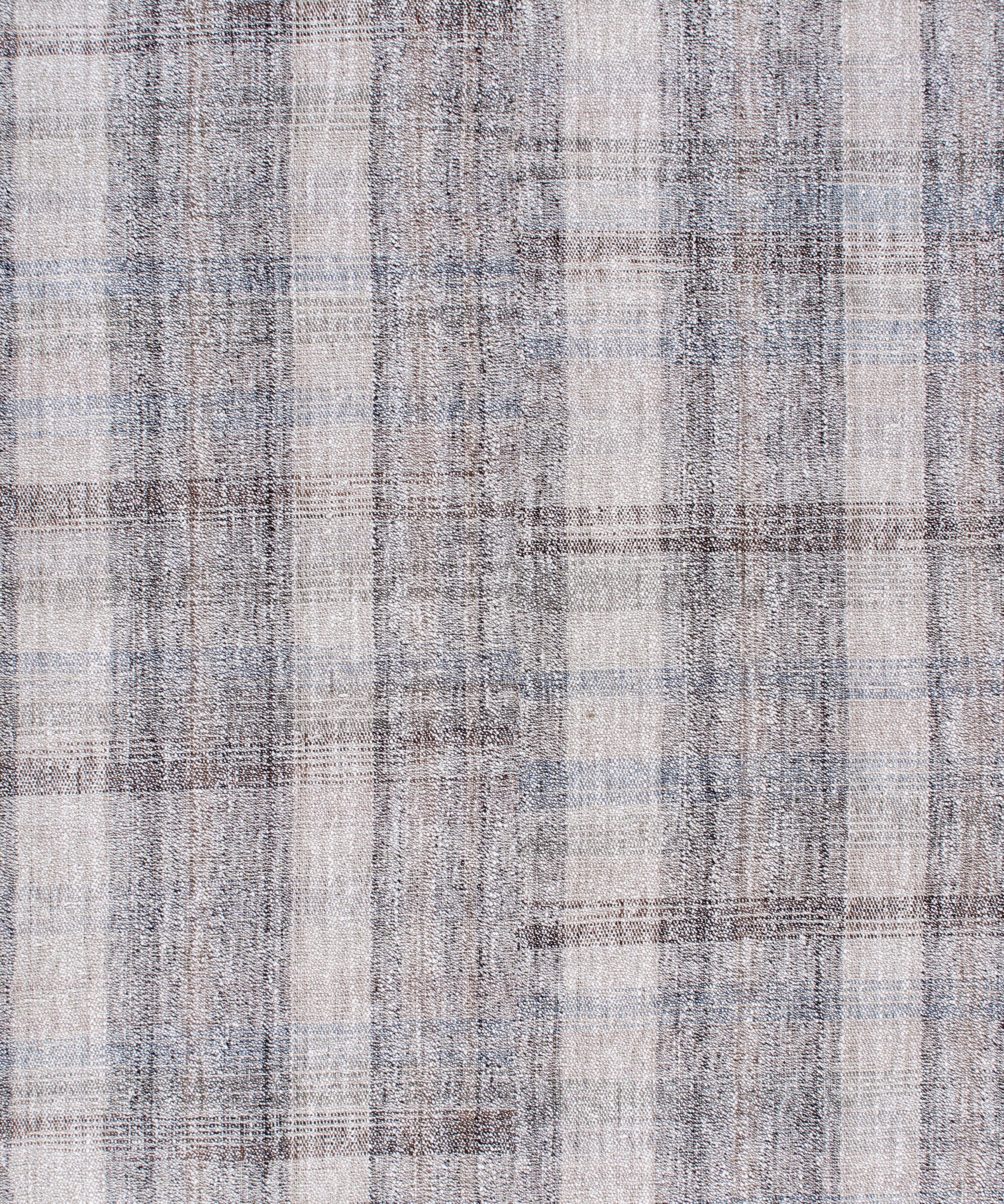 Handwoven Wool Rug in Blue-Grey and Ivory with Subtle Vertical Striping