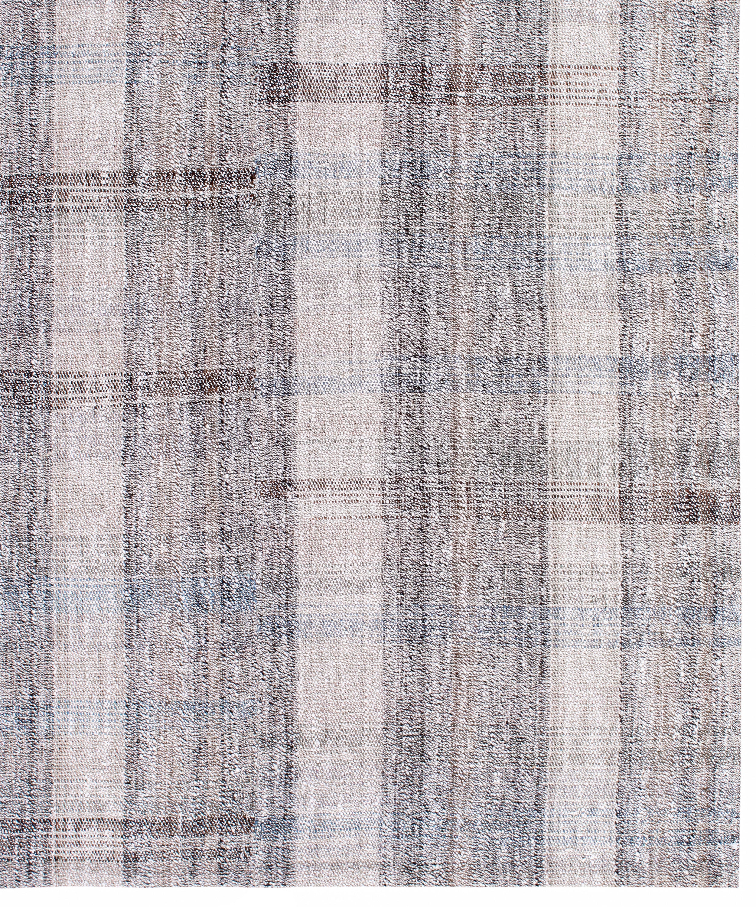 Handwoven Wool Rug in Blue-Grey and Ivory with Subtle Vertical Striping