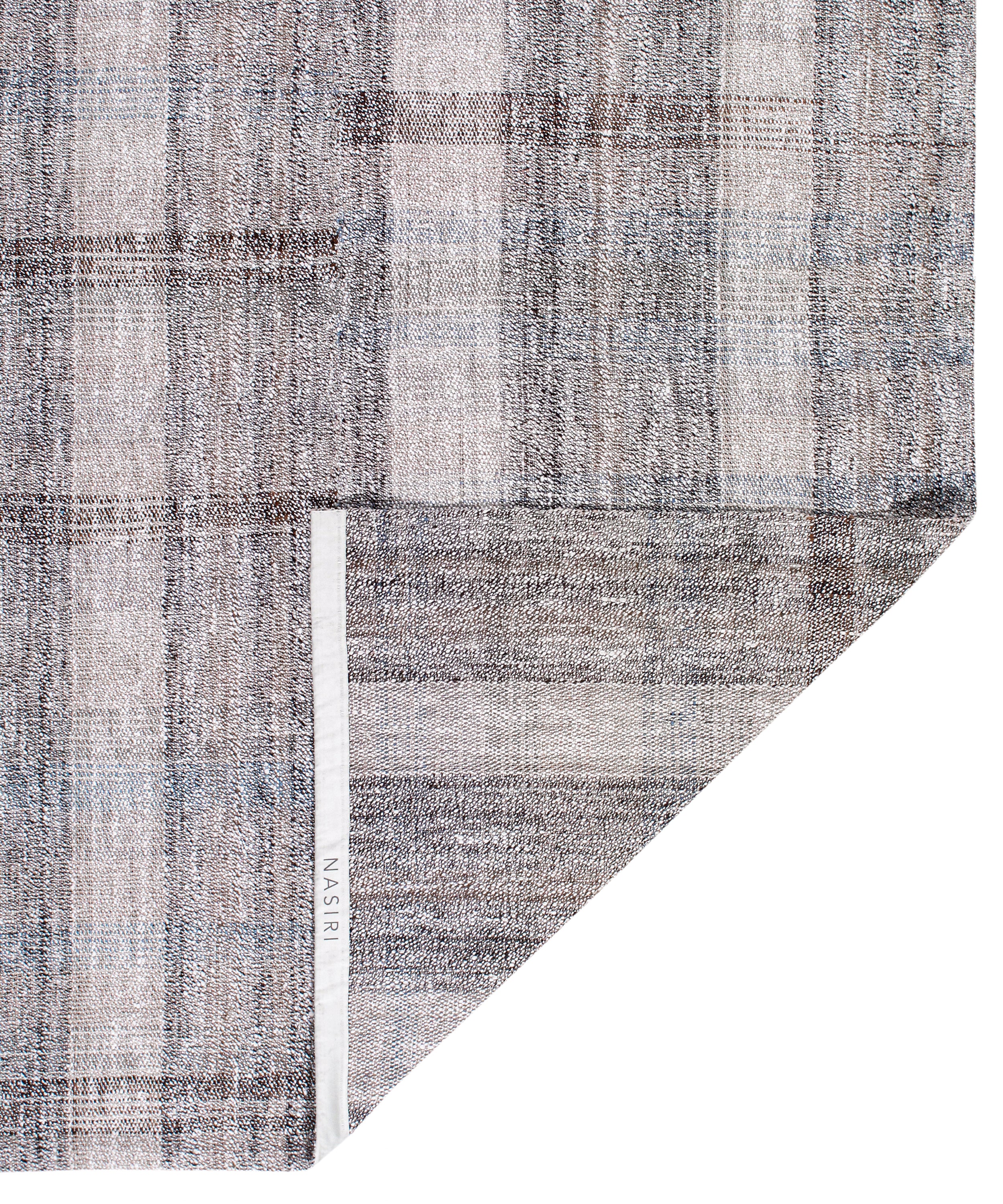 Handwoven Wool Rug in Blue-Grey and Ivory with Subtle Vertical Striping