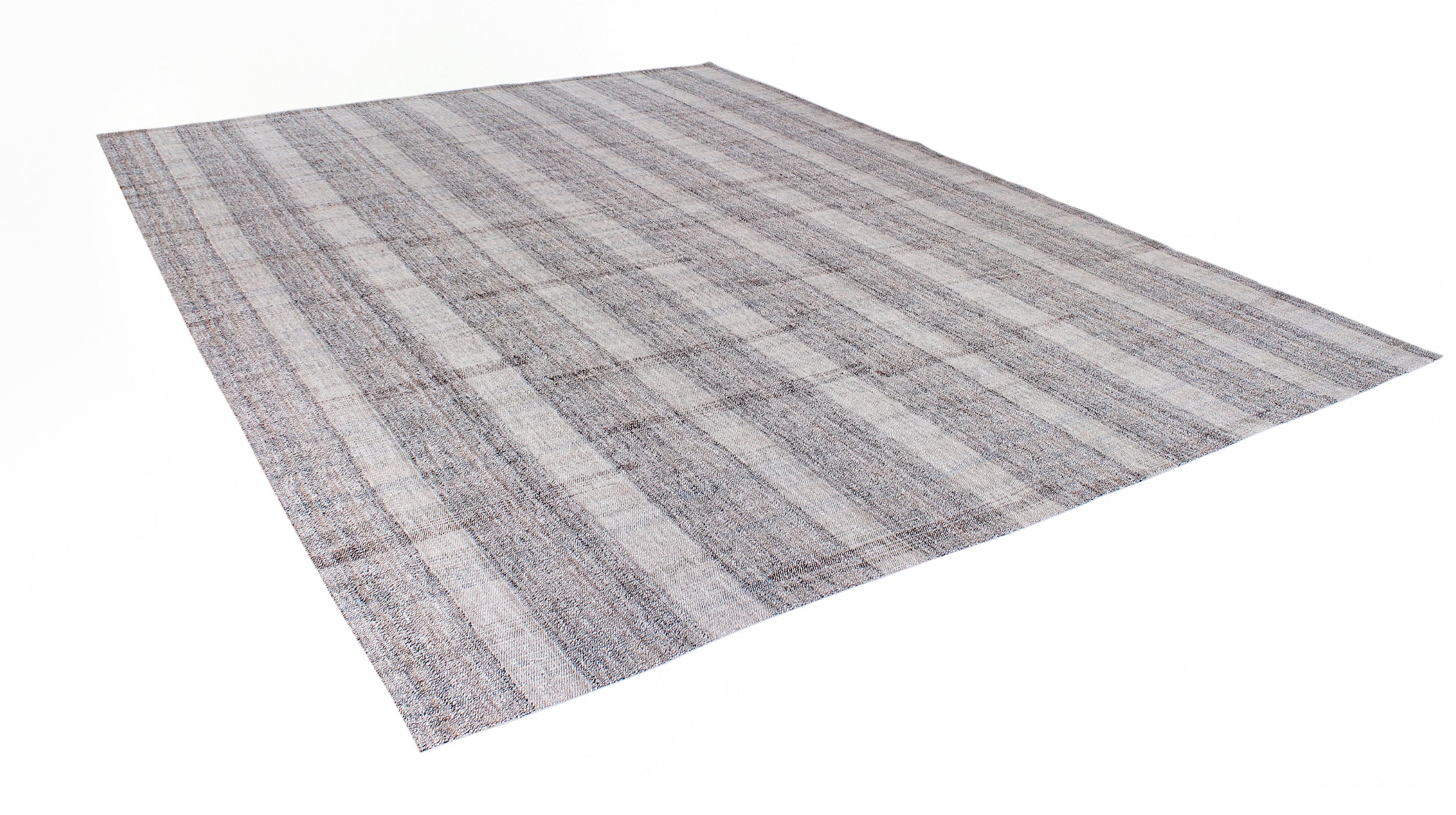 Handwoven Wool Rug in Blue-Grey and Ivory with Subtle Vertical Striping