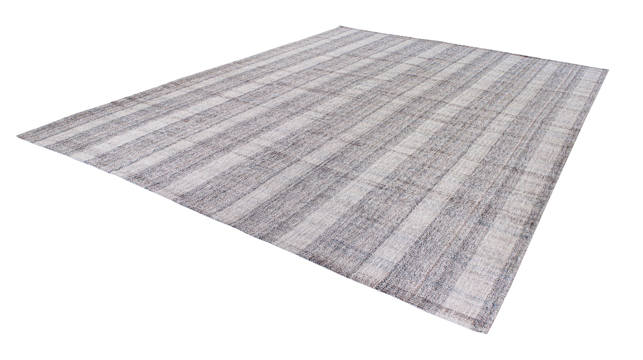Handwoven Wool Rug in Blue-Grey and Ivory with Subtle Vertical Striping