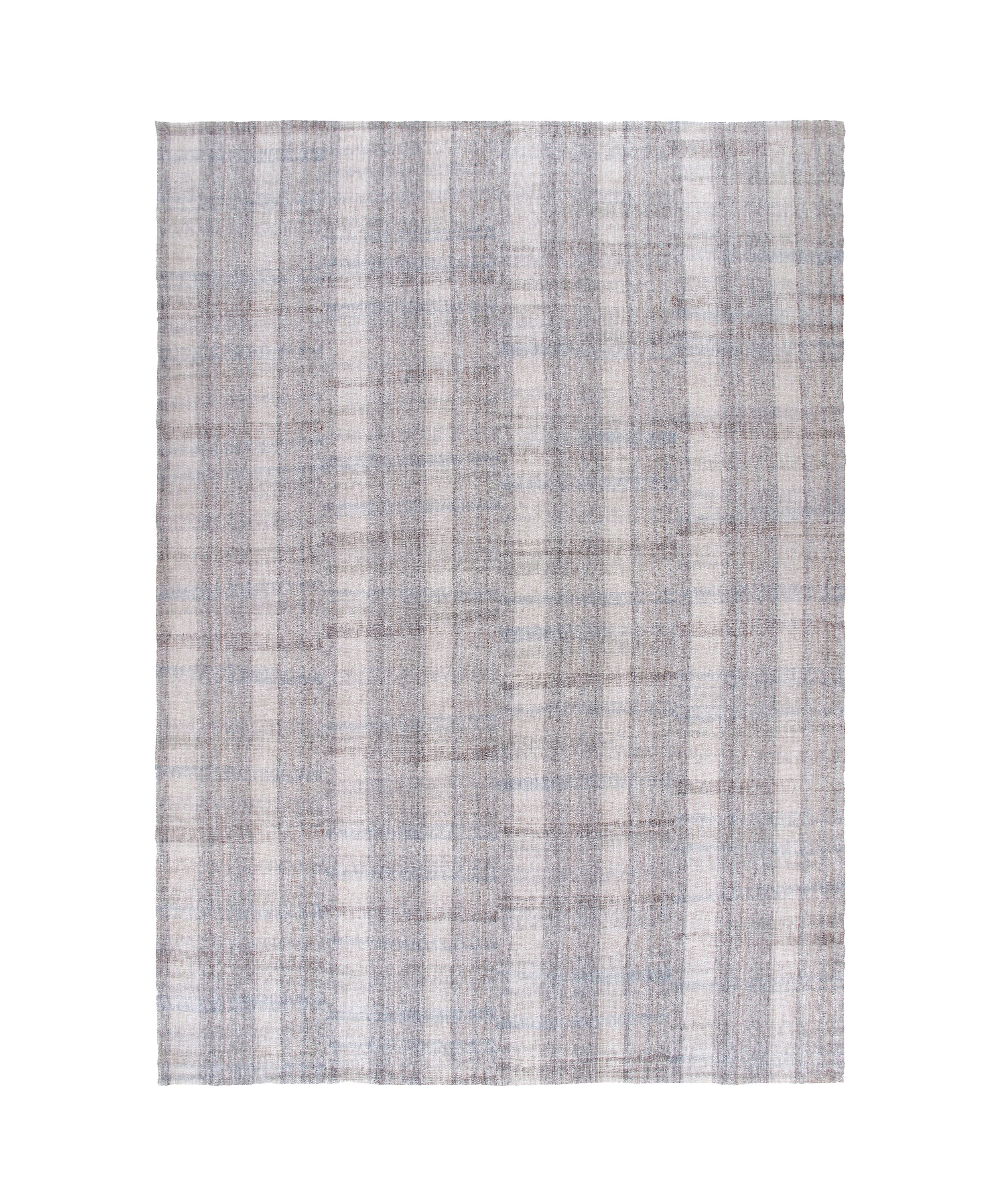 Handwoven Wool Rug in Blue-Grey and Ivory with Subtle Vertical Striping