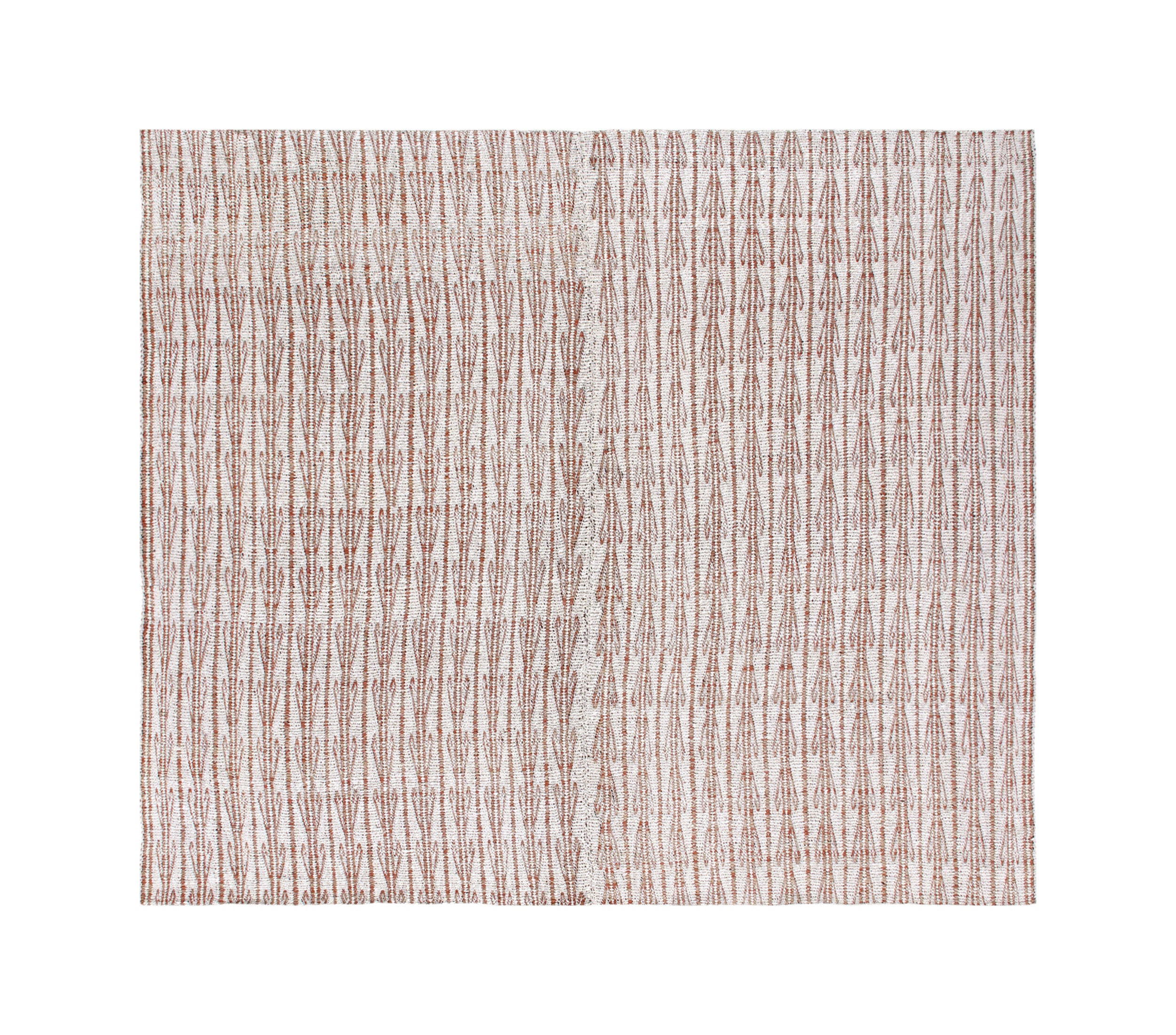Handwoven Wool Rug in Terracotta and Ivory with Linear Zigzag Texture
