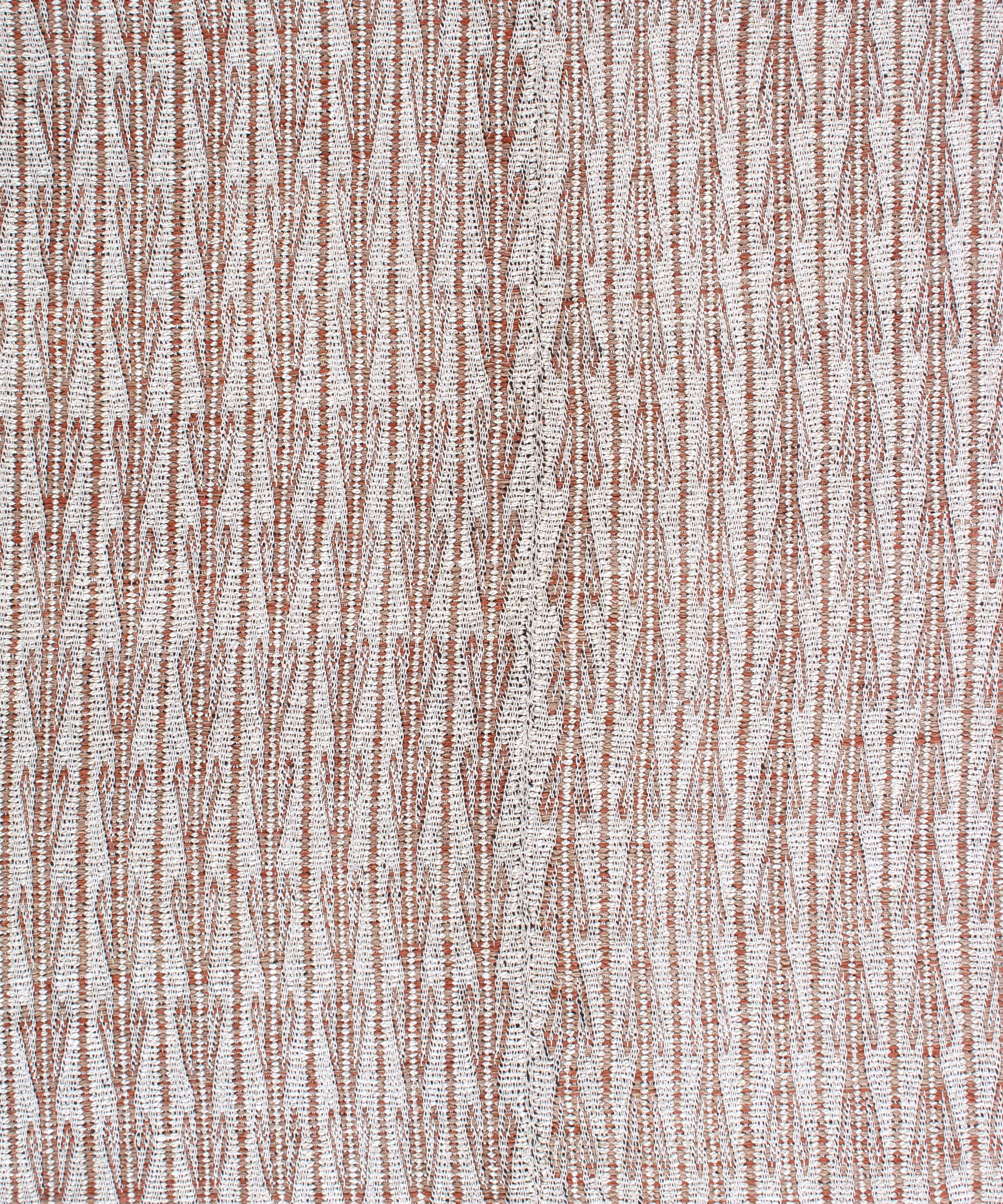 Handwoven Wool Rug in Terracotta and Ivory with Linear Zigzag Texture