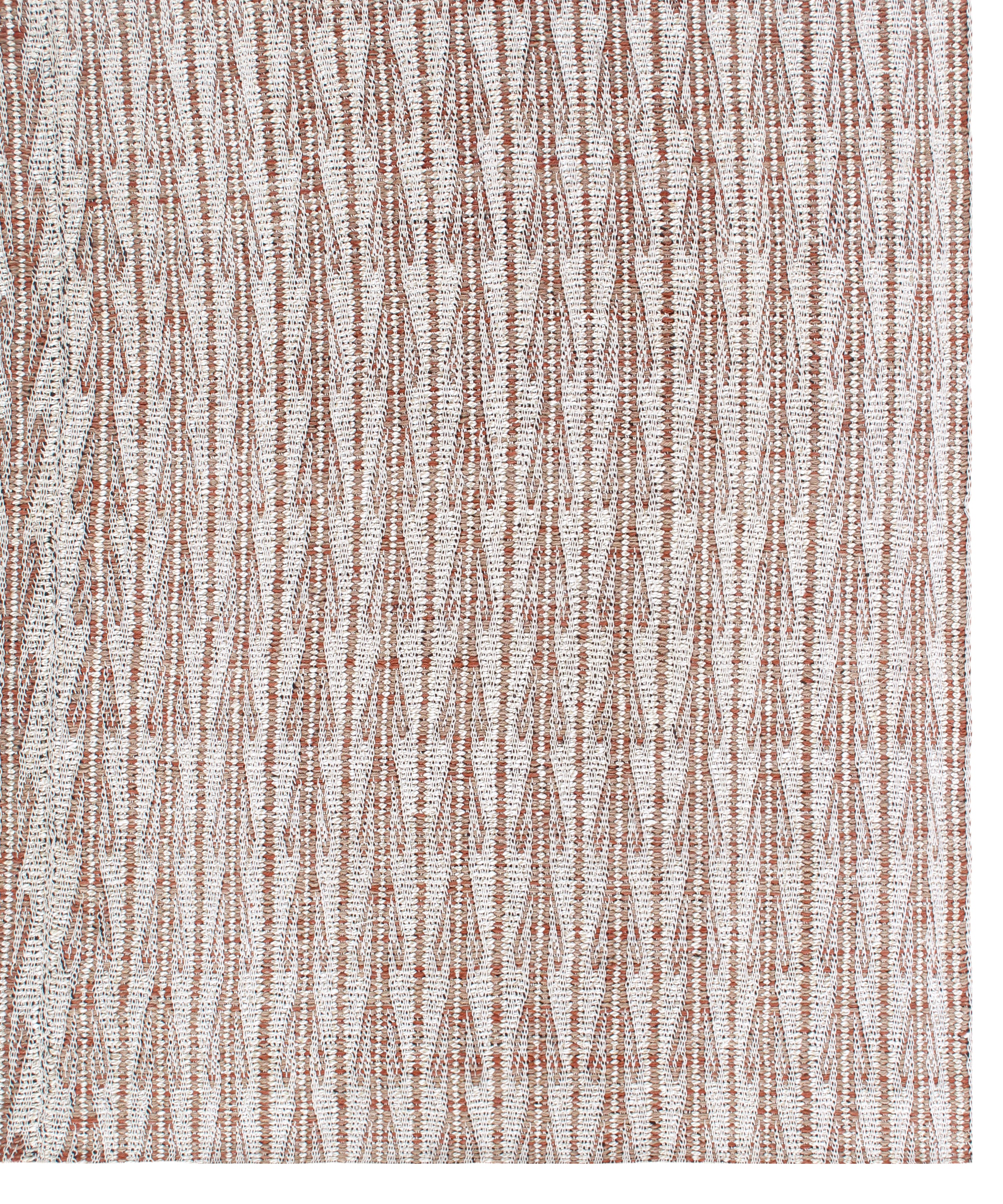 Handwoven Wool Rug in Terracotta and Ivory with Linear Zigzag Texture