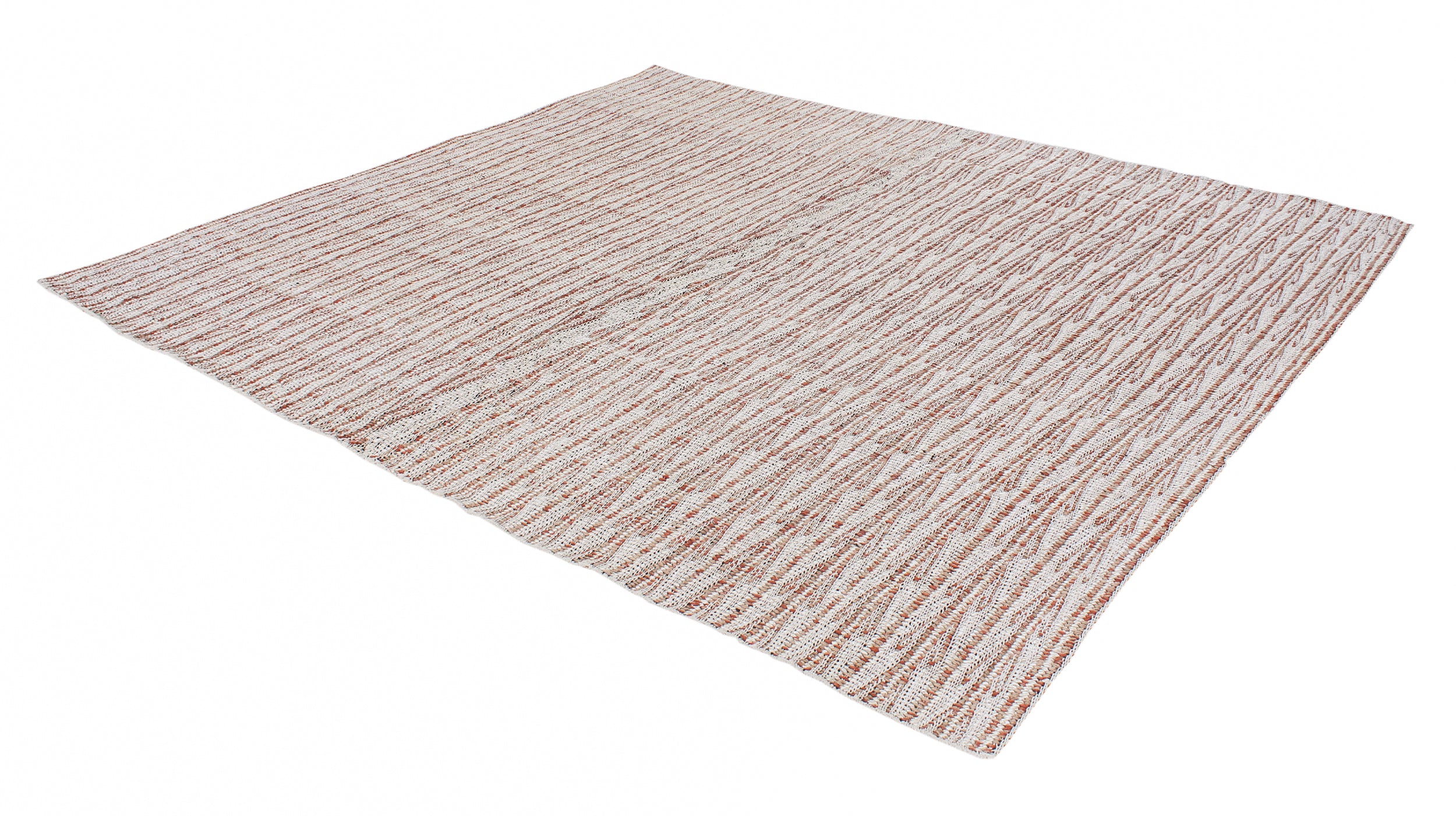 Handwoven Wool Rug in Terracotta and Ivory with Linear Zigzag Texture