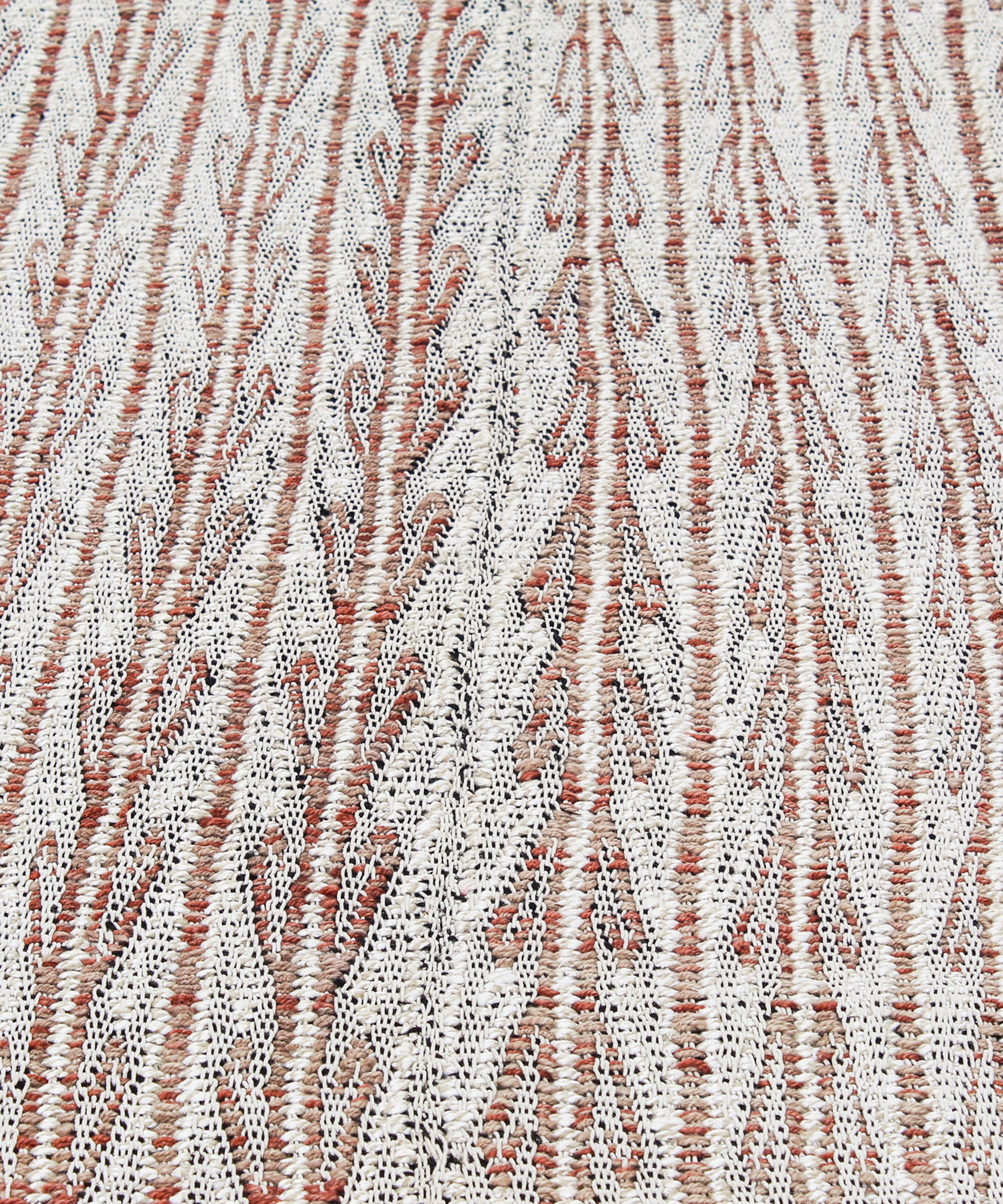 Handwoven Wool Rug in Terracotta and Ivory with Linear Zigzag Texture