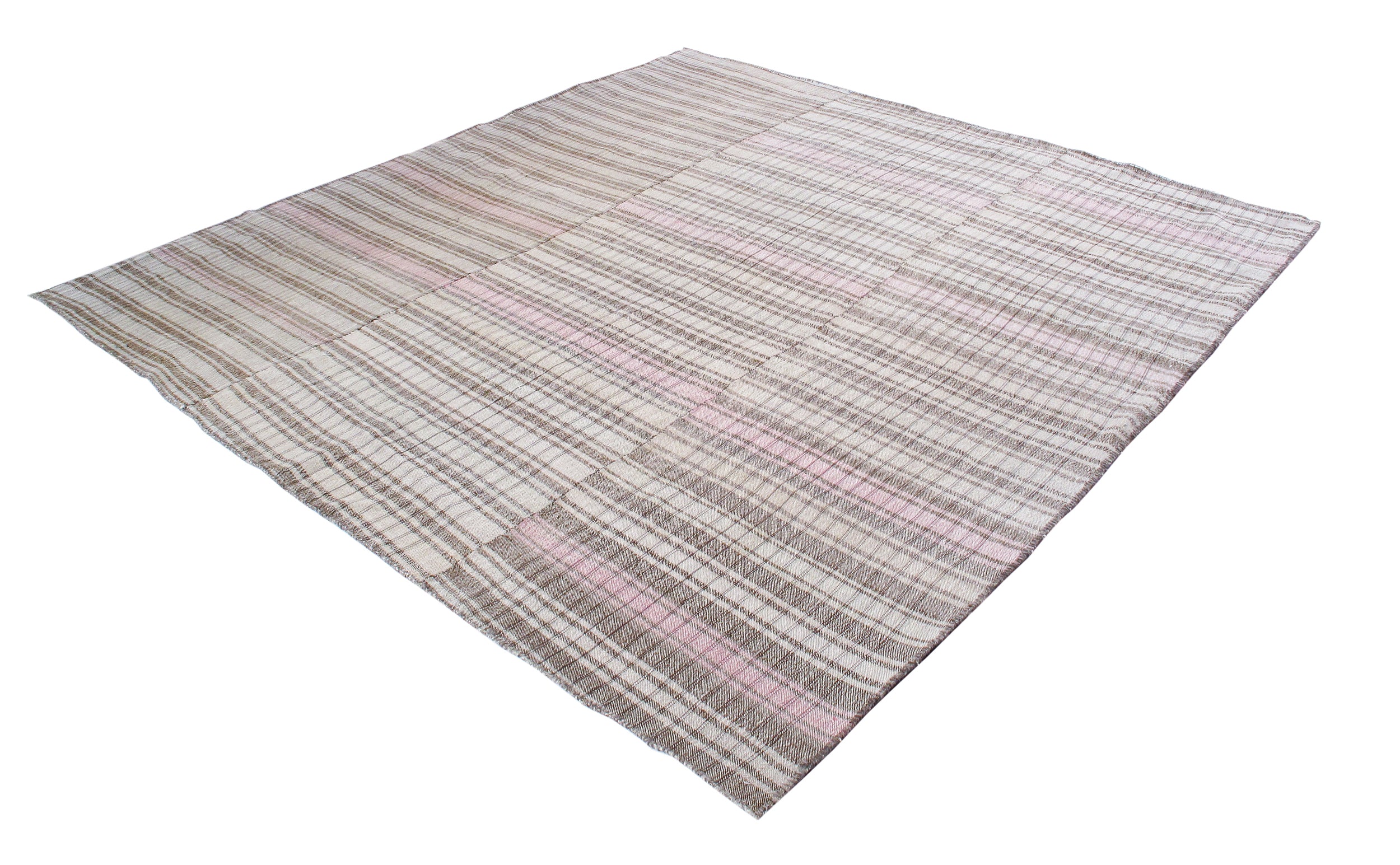 Neutral Flatweave Rug with Blush Pink Accent Stripes
