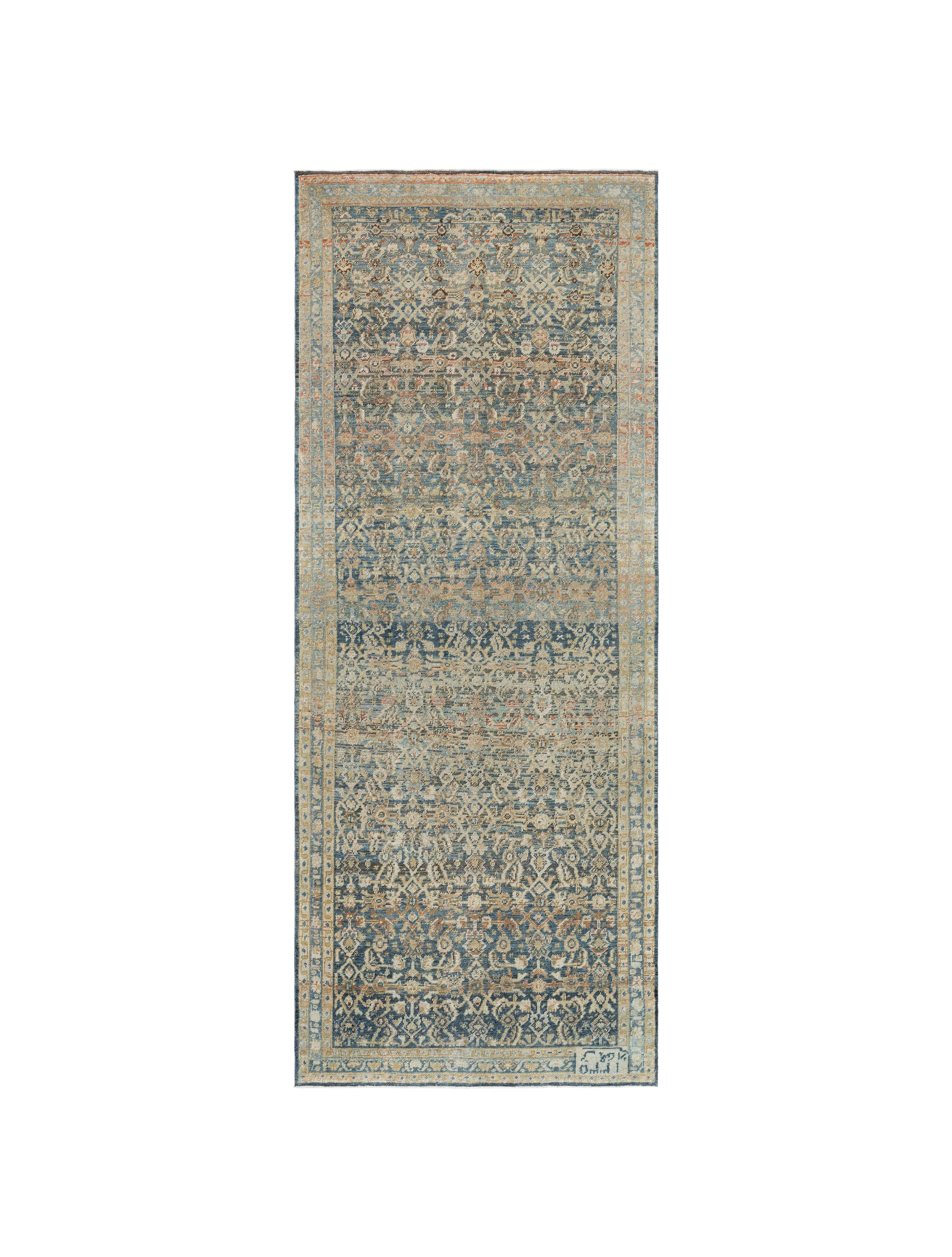 Antique-Style Blue and Beige Persian-Inspired Rug