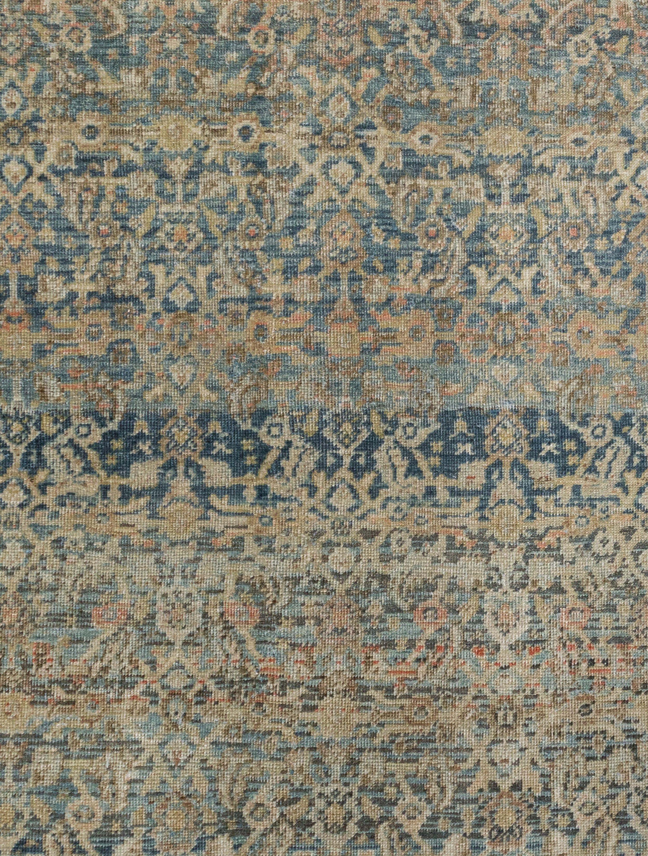Antique-Style Blue and Beige Persian-Inspired Rug