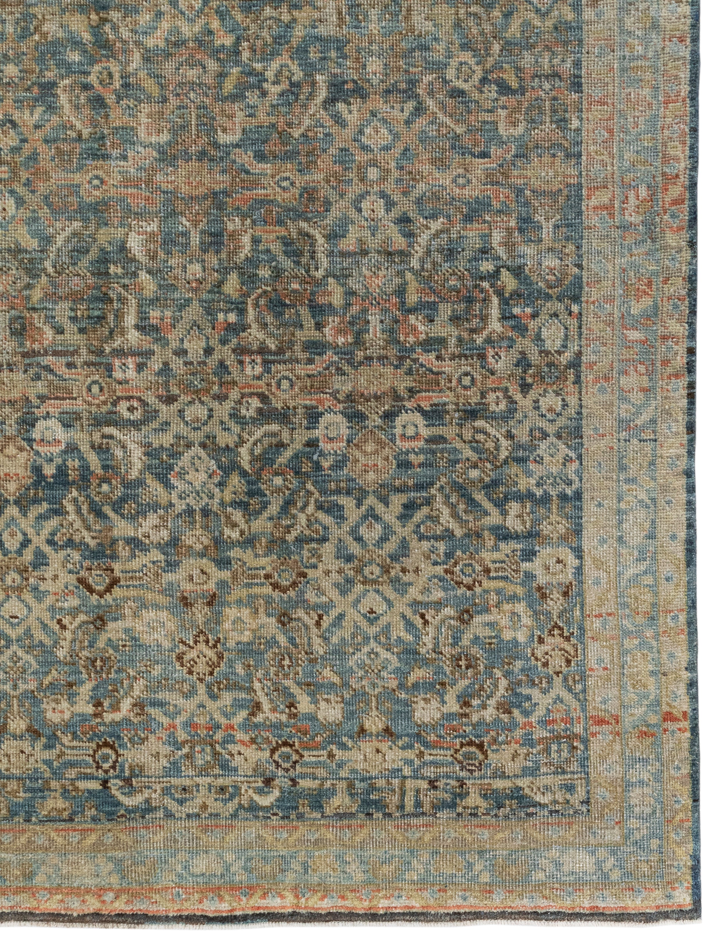 Antique-Style Blue and Beige Persian-Inspired Rug