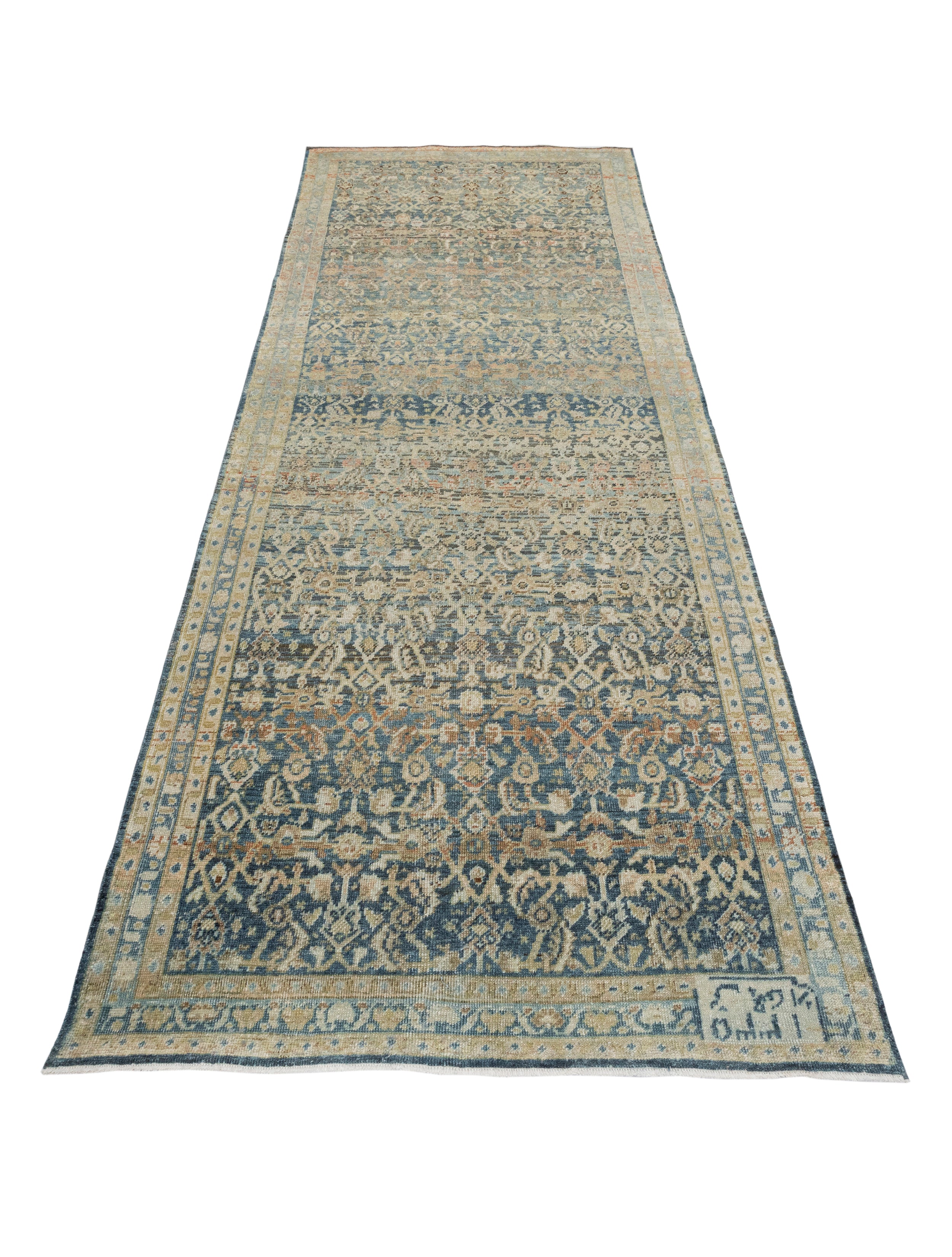 Antique-Style Blue and Beige Persian-Inspired Rug