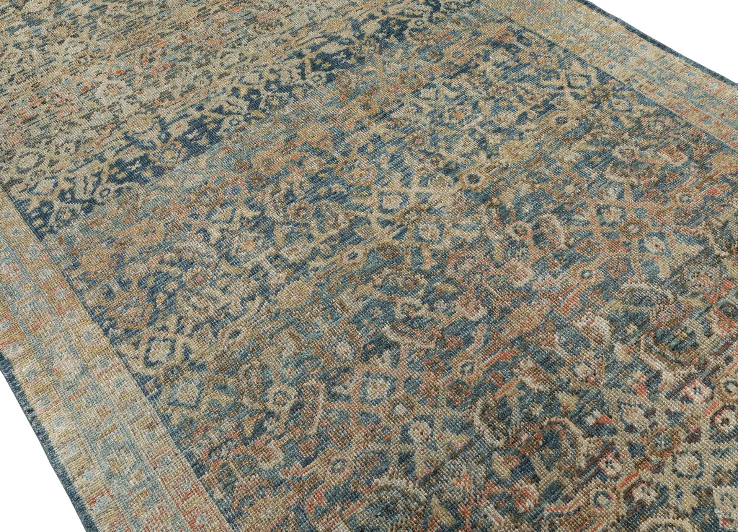 Antique-Style Blue and Beige Persian-Inspired Rug