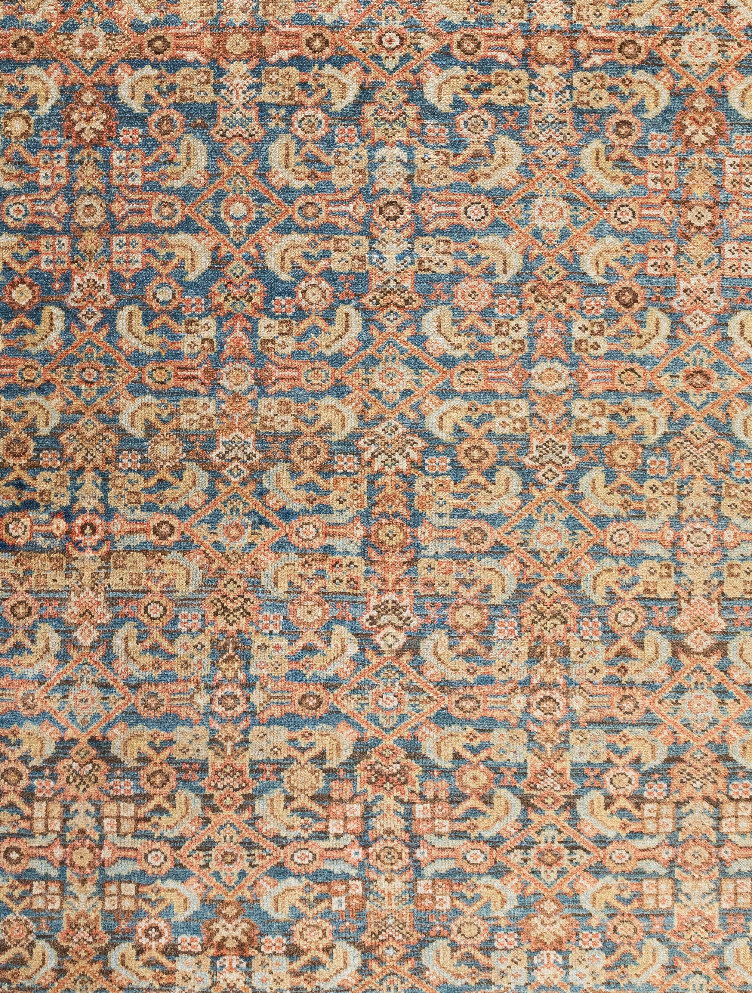 Antique-Style Persian Garden Carpet with Brick Red Border and Blue Field
