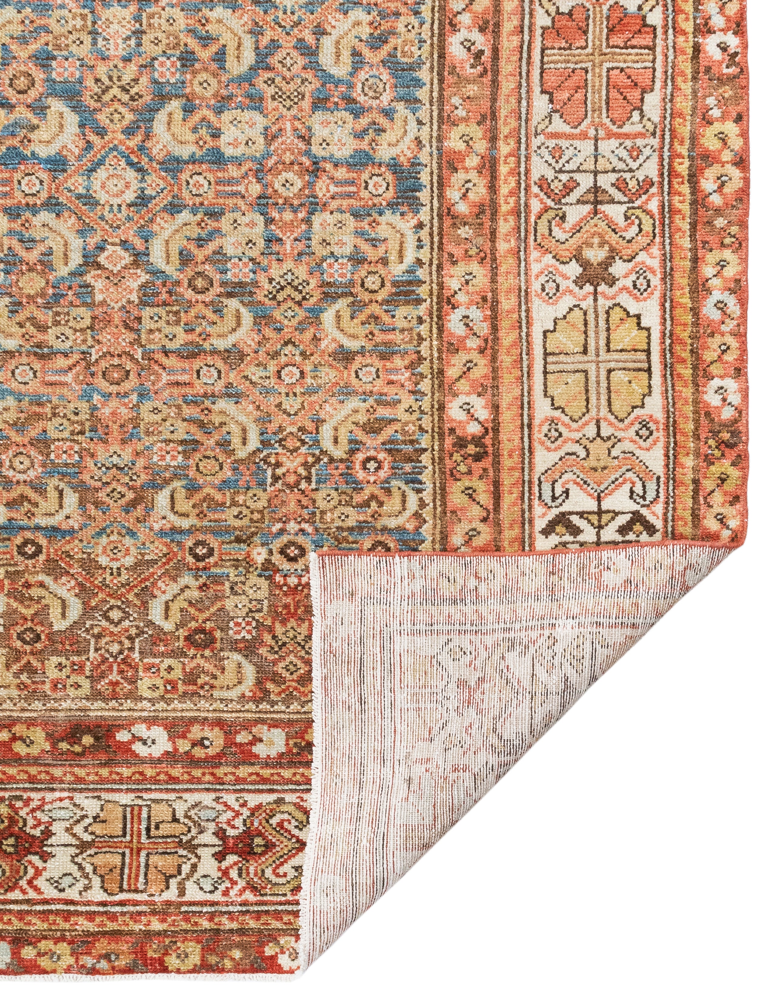 Antique-Style Persian Garden Carpet with Brick Red Border and Blue Field
