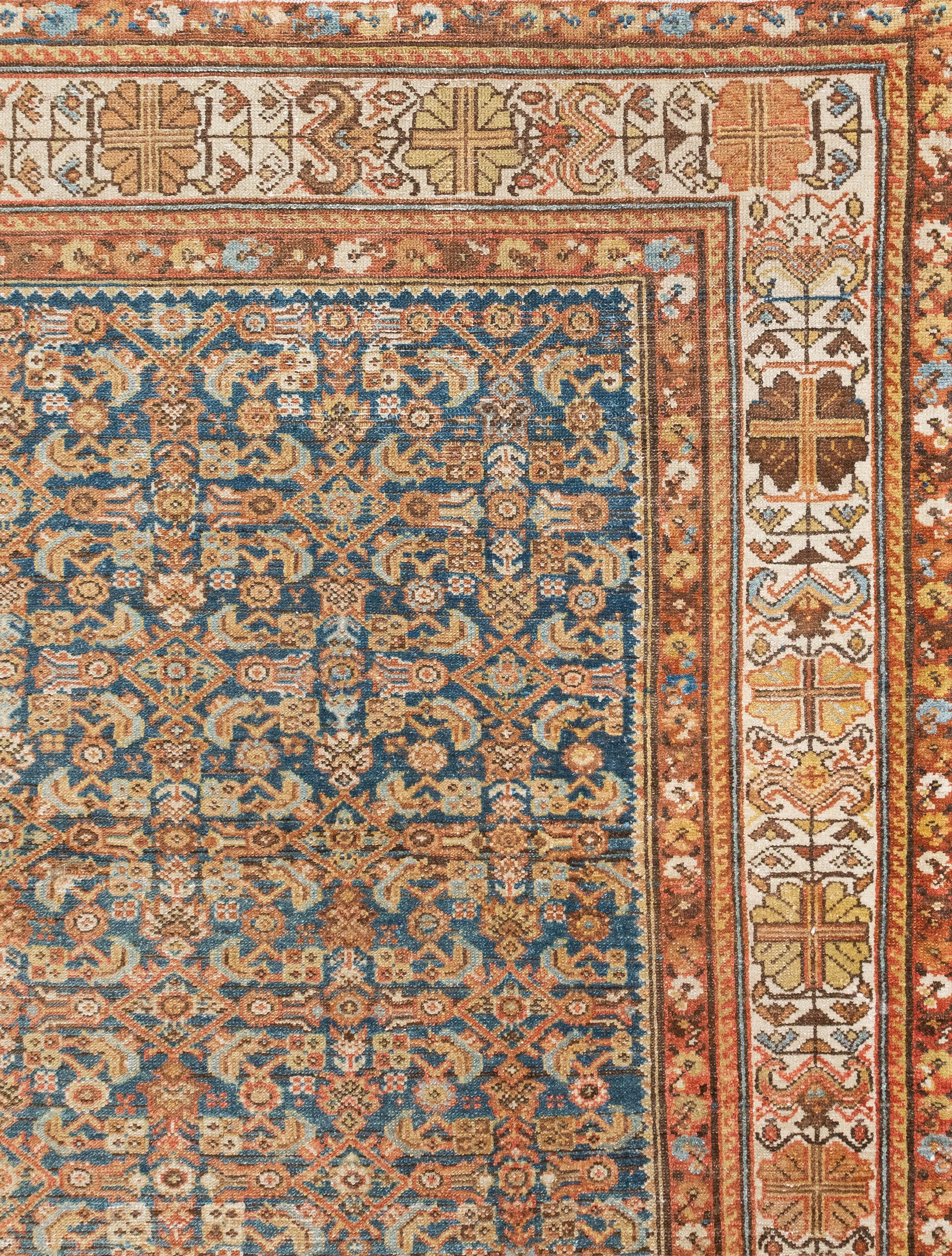 Antique-Style Persian Garden Carpet with Brick Red Border and Blue Field
