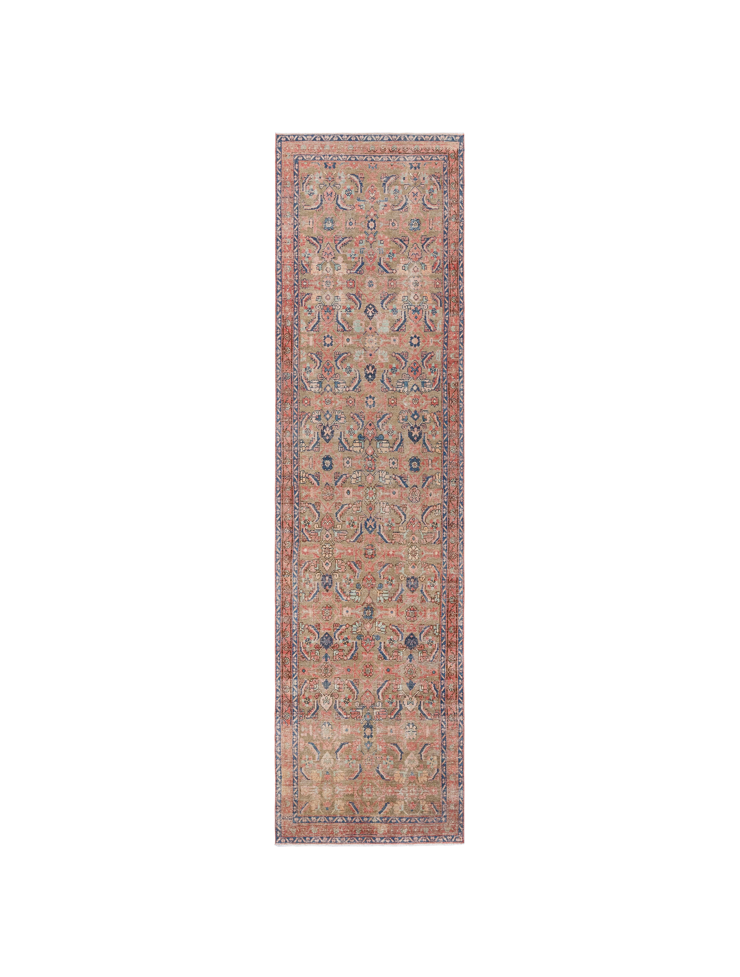 Antique Persian Runner with Floral Medallions and Coral Field