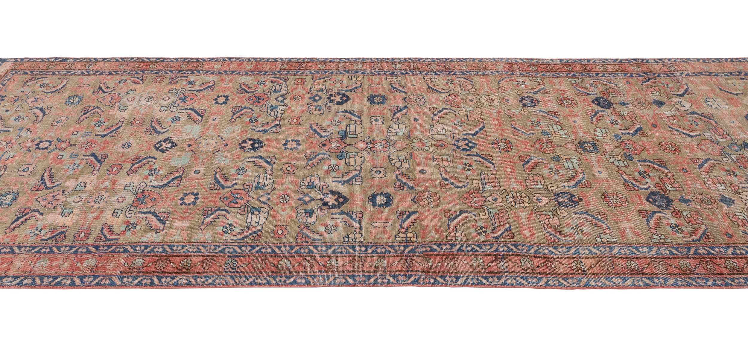 Antique Persian Runner with Floral Medallions and Coral Field