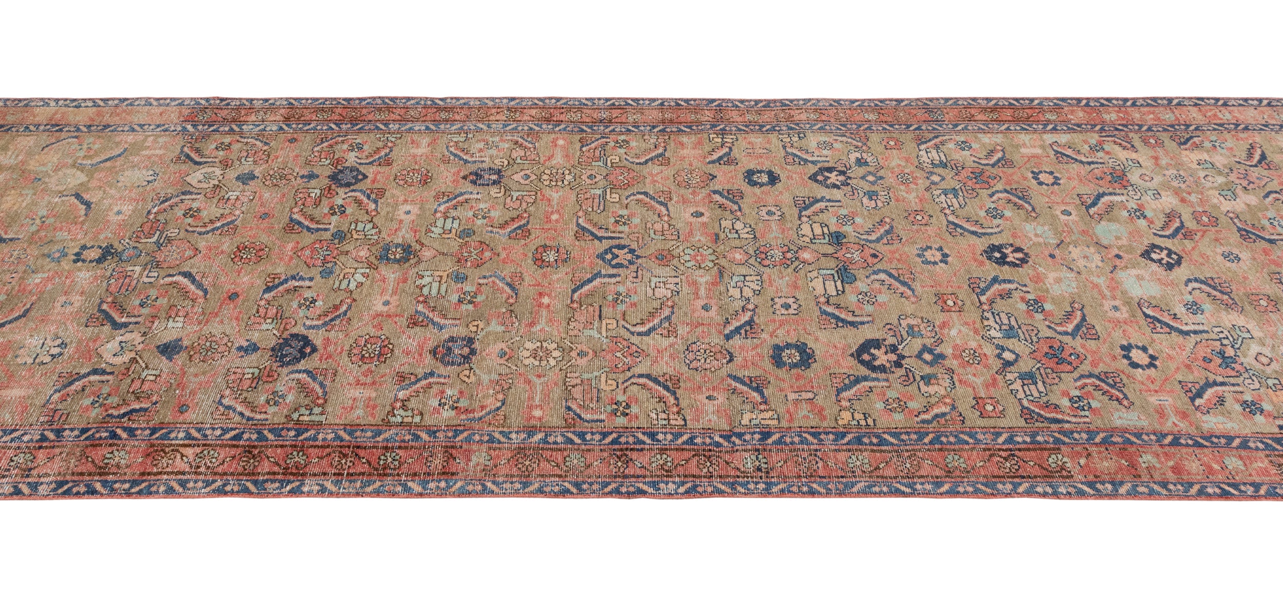 Antique Persian Runner with Floral Medallions and Coral Field