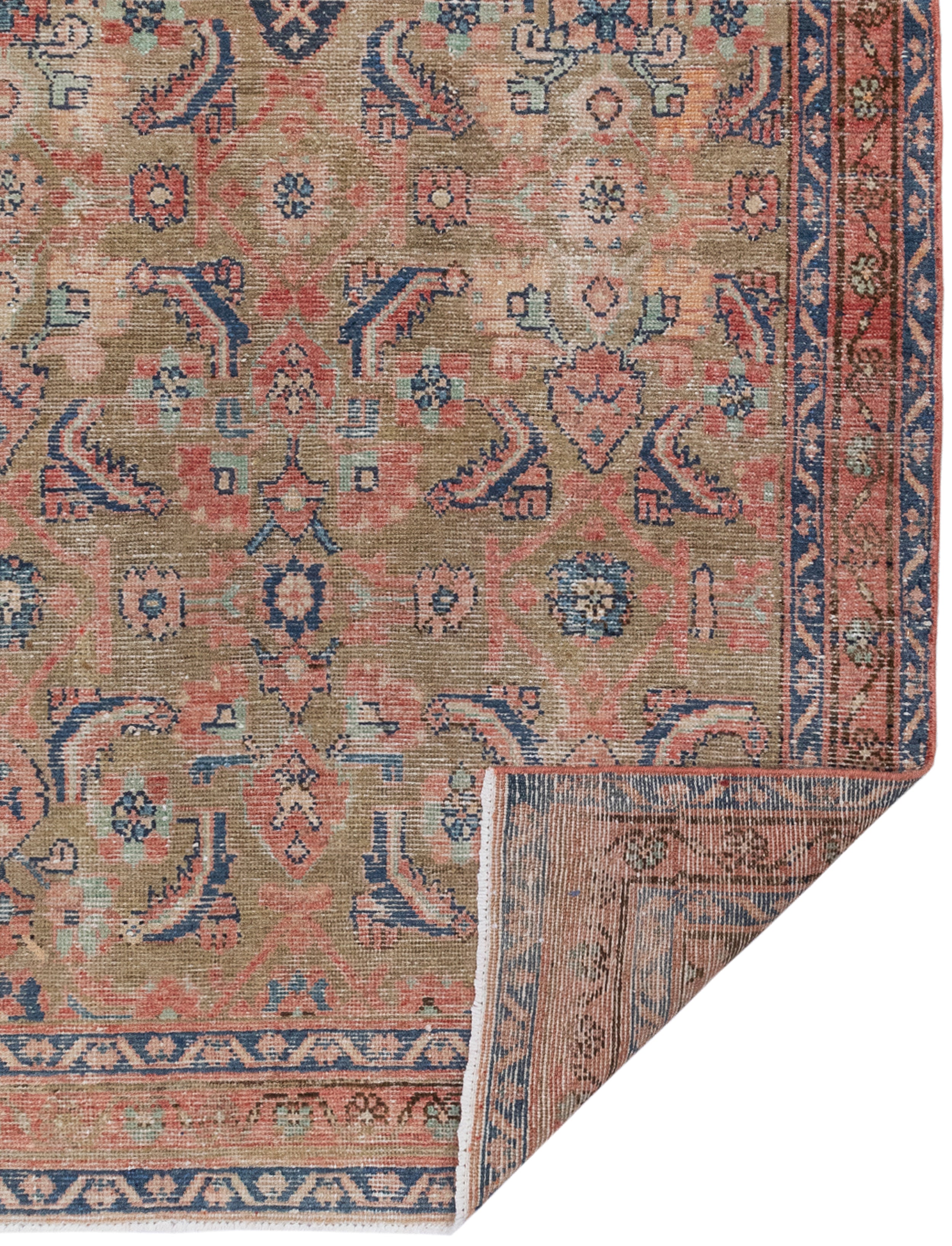 Antique Persian Runner with Floral Medallions and Coral Field