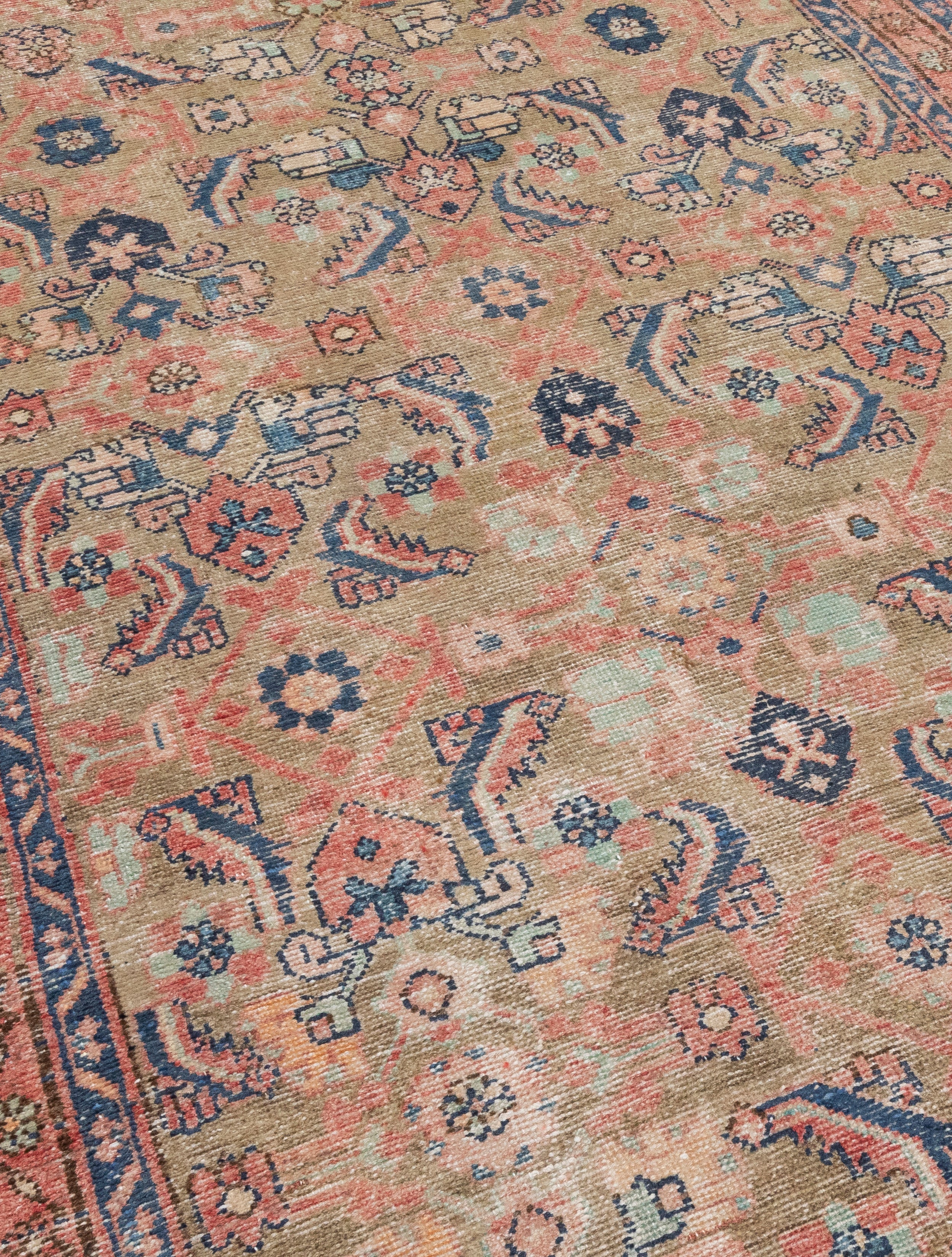 Antique Persian Runner with Floral Medallions and Coral Field