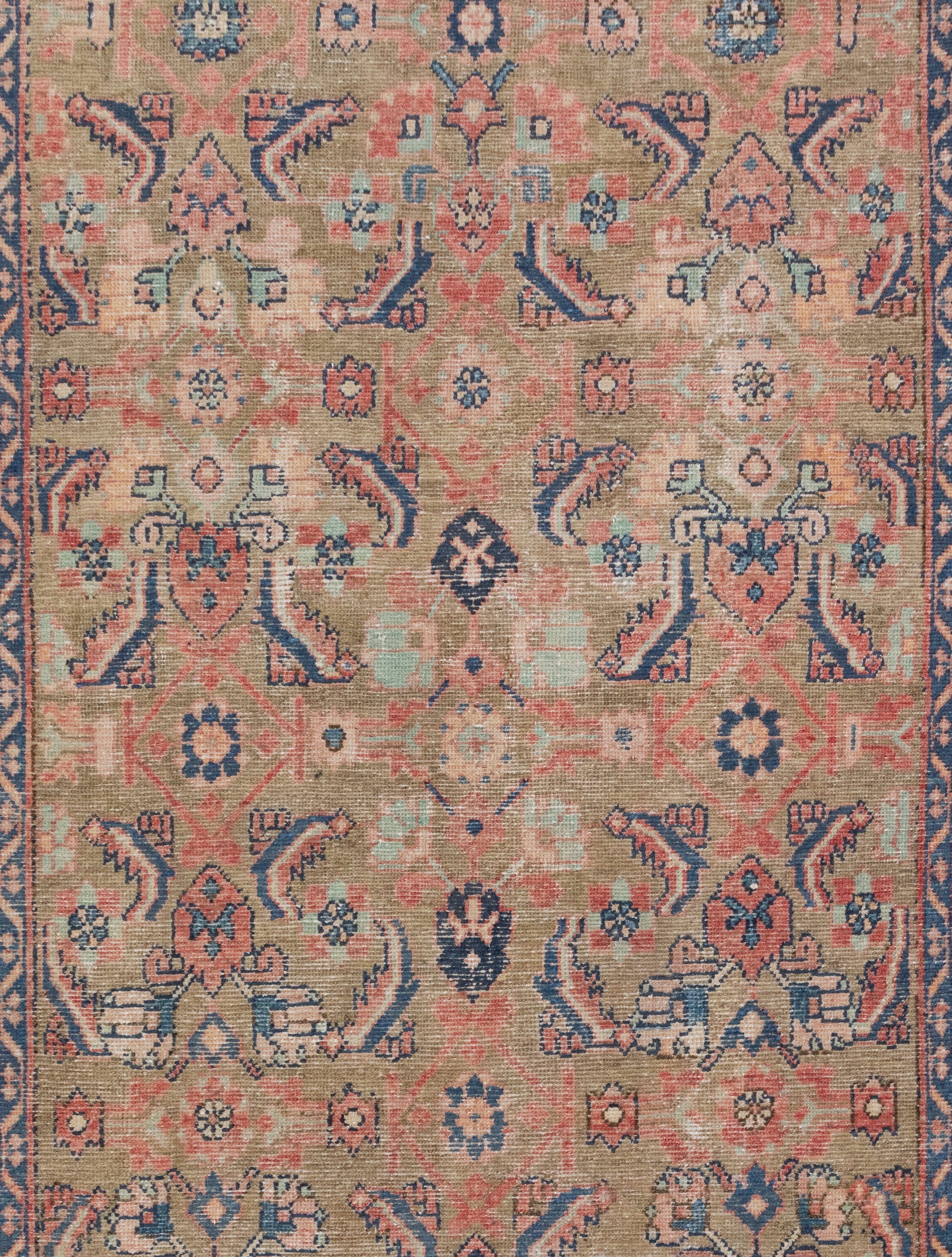Antique Persian Runner with Floral Medallions and Coral Field