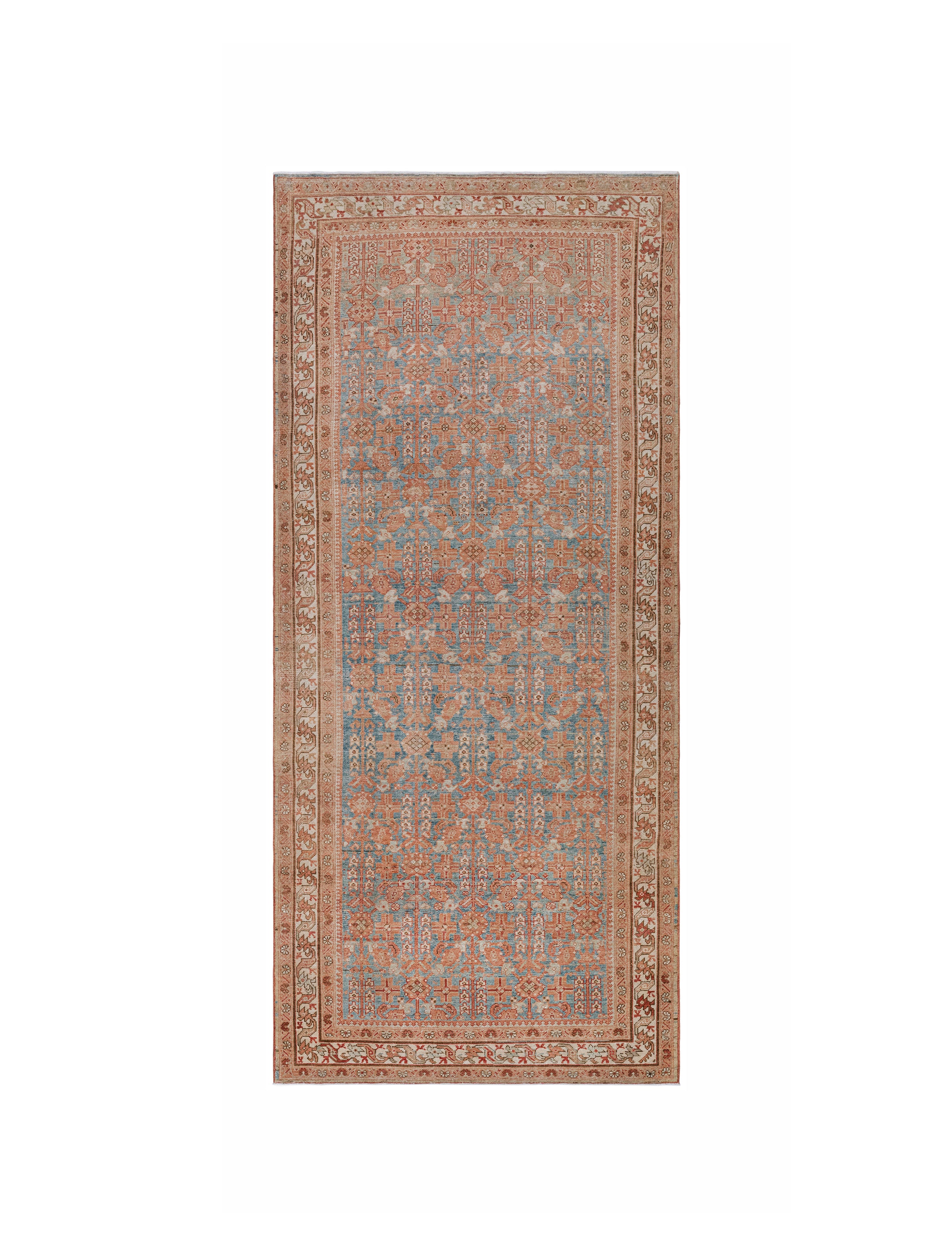 Antique Persian Rug with Sky Blue and Rust Allover Floral Pattern