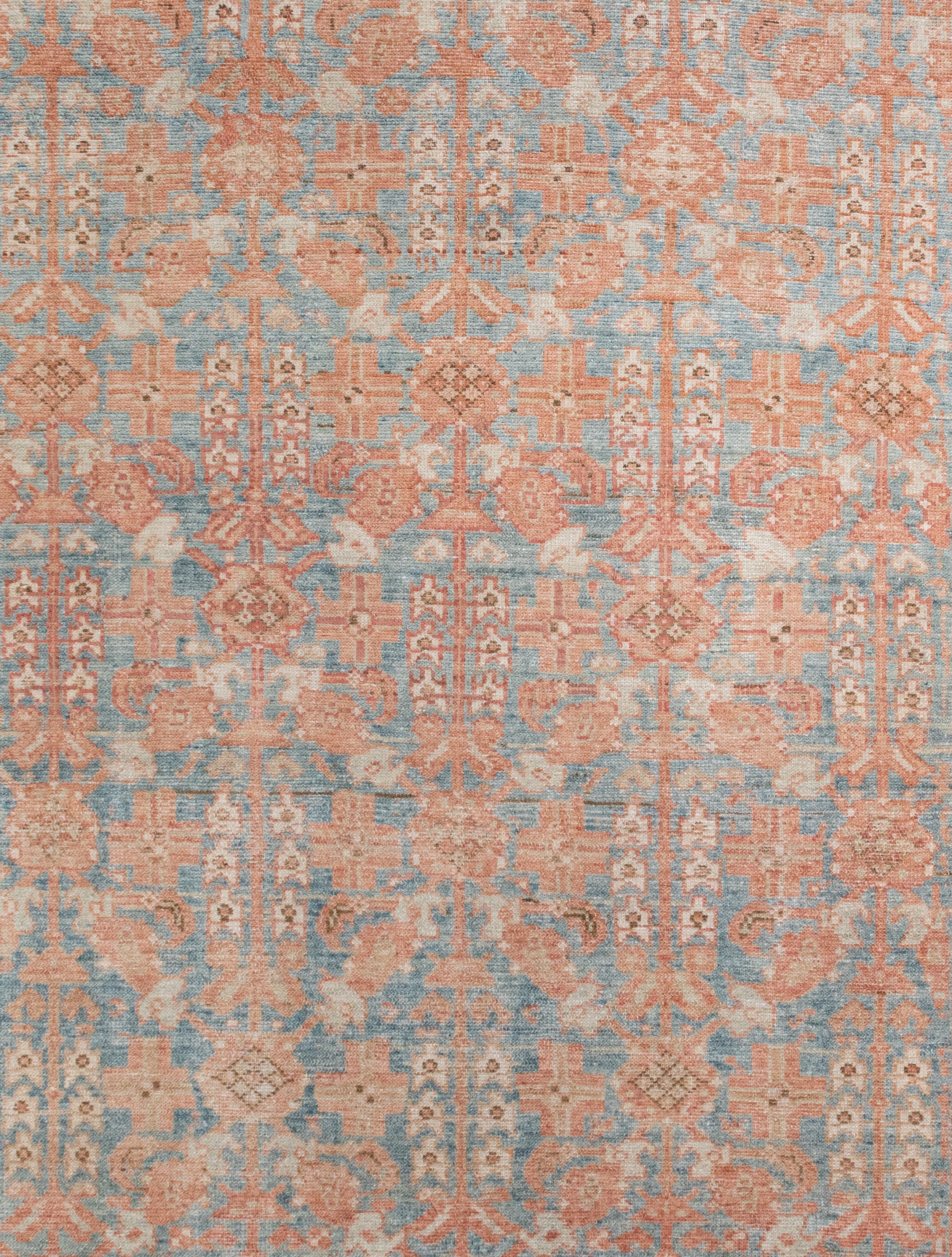 Antique Persian Rug with Sky Blue and Rust Allover Floral Pattern