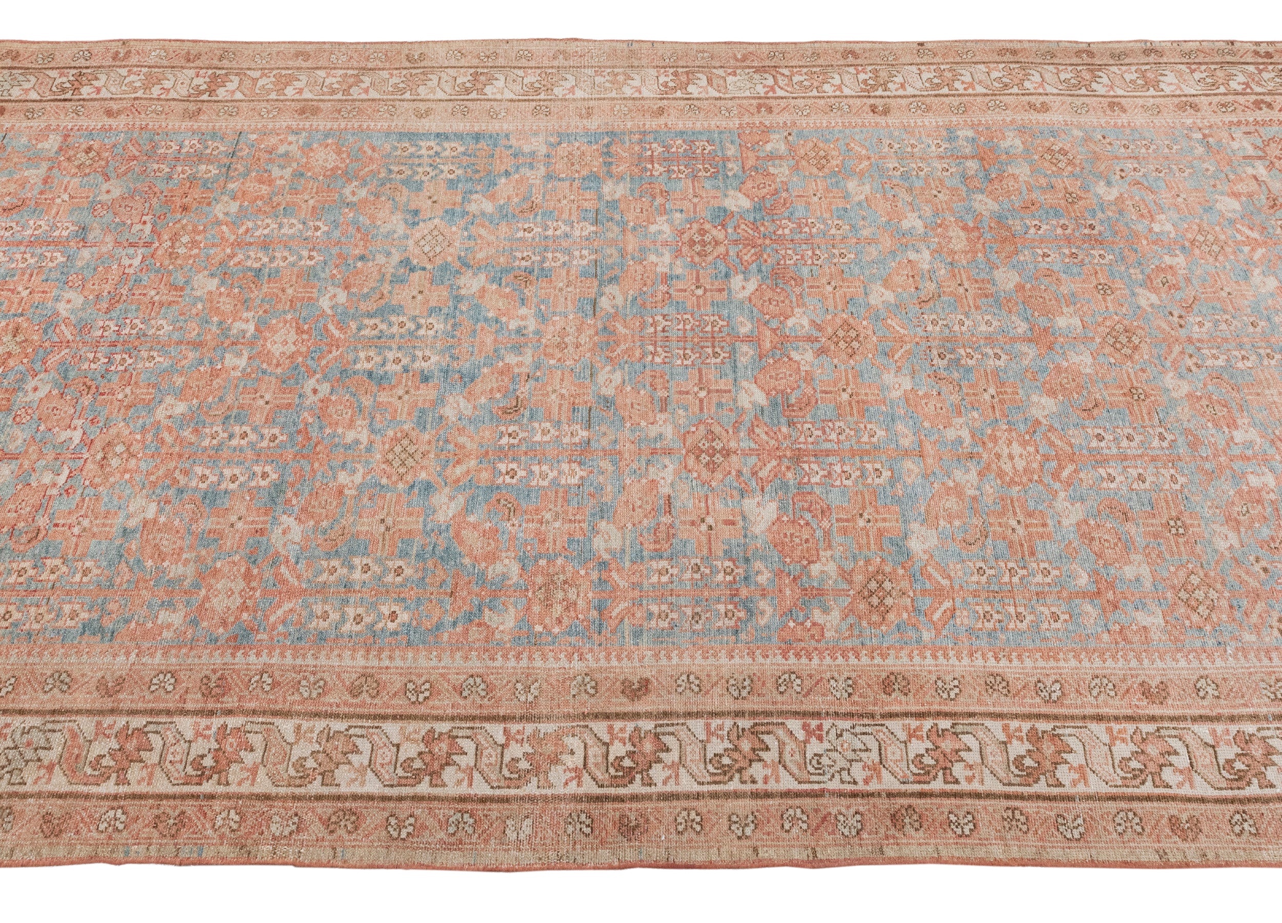Antique Persian Rug with Sky Blue and Rust Allover Floral Pattern