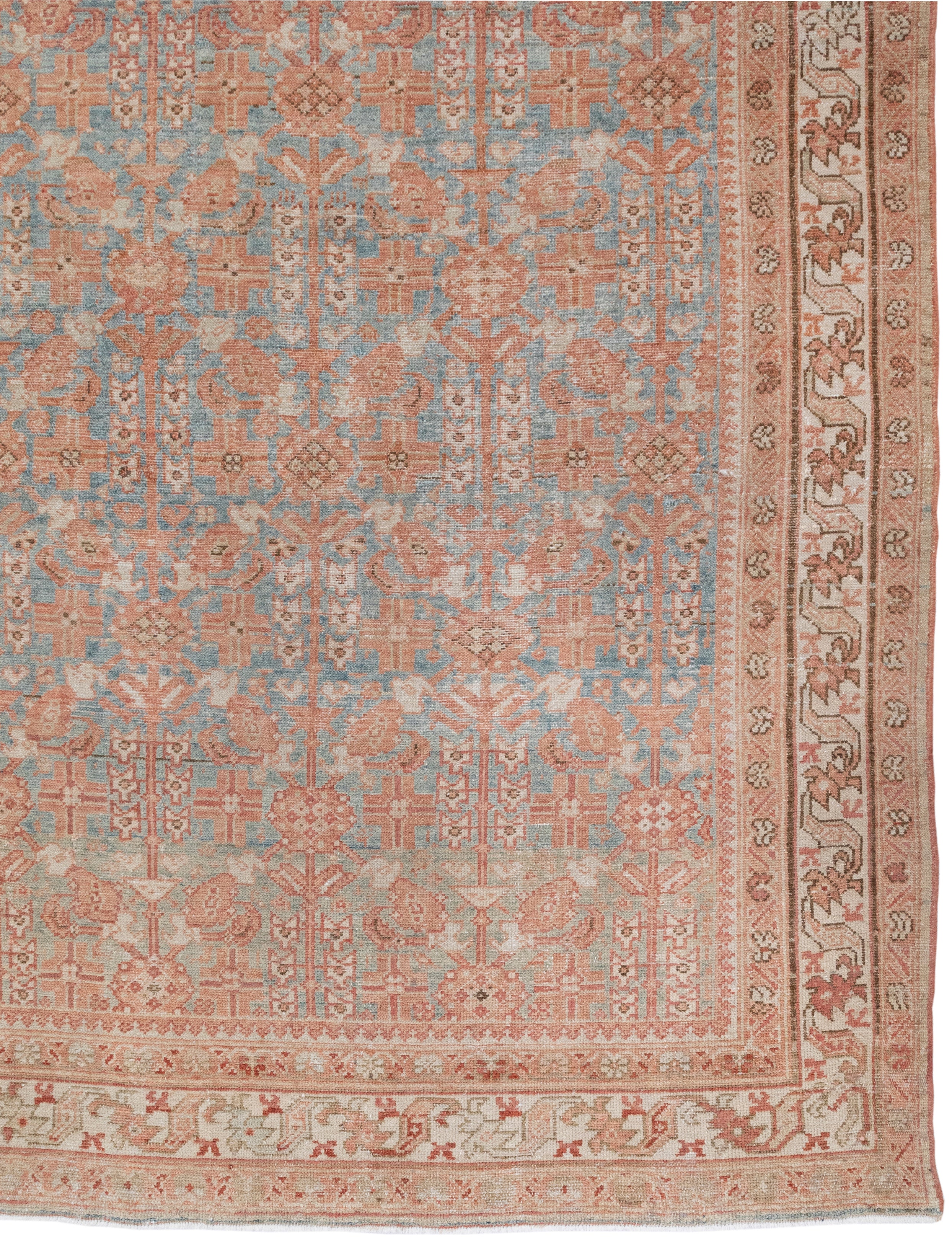 Antique Persian Rug with Sky Blue and Rust Allover Floral Pattern