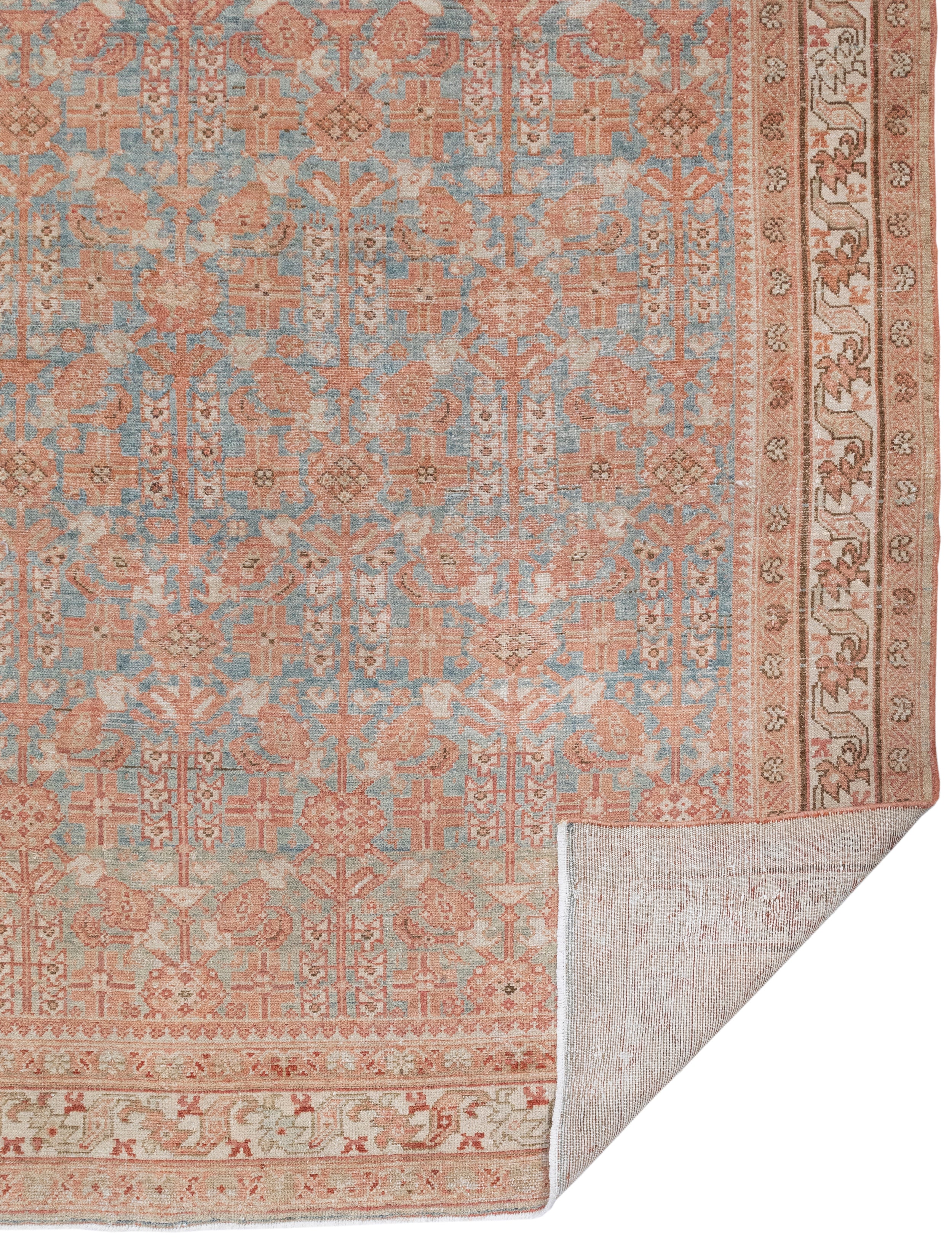 Antique Persian Rug with Sky Blue and Rust Allover Floral Pattern