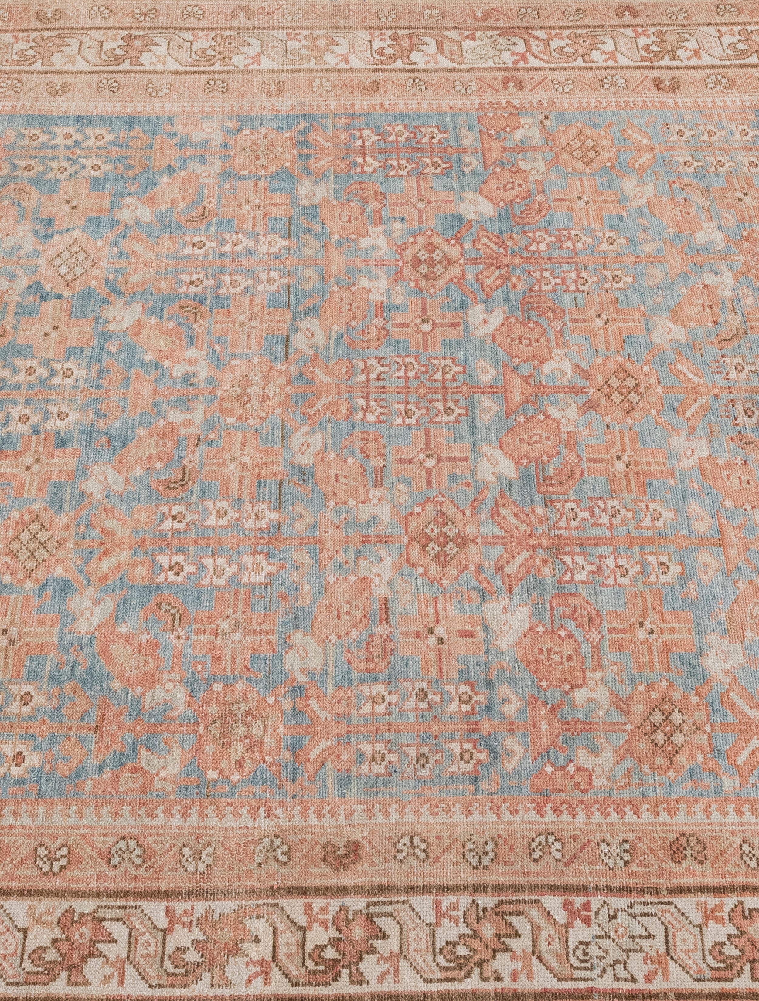 Antique Persian Rug with Sky Blue and Rust Allover Floral Pattern