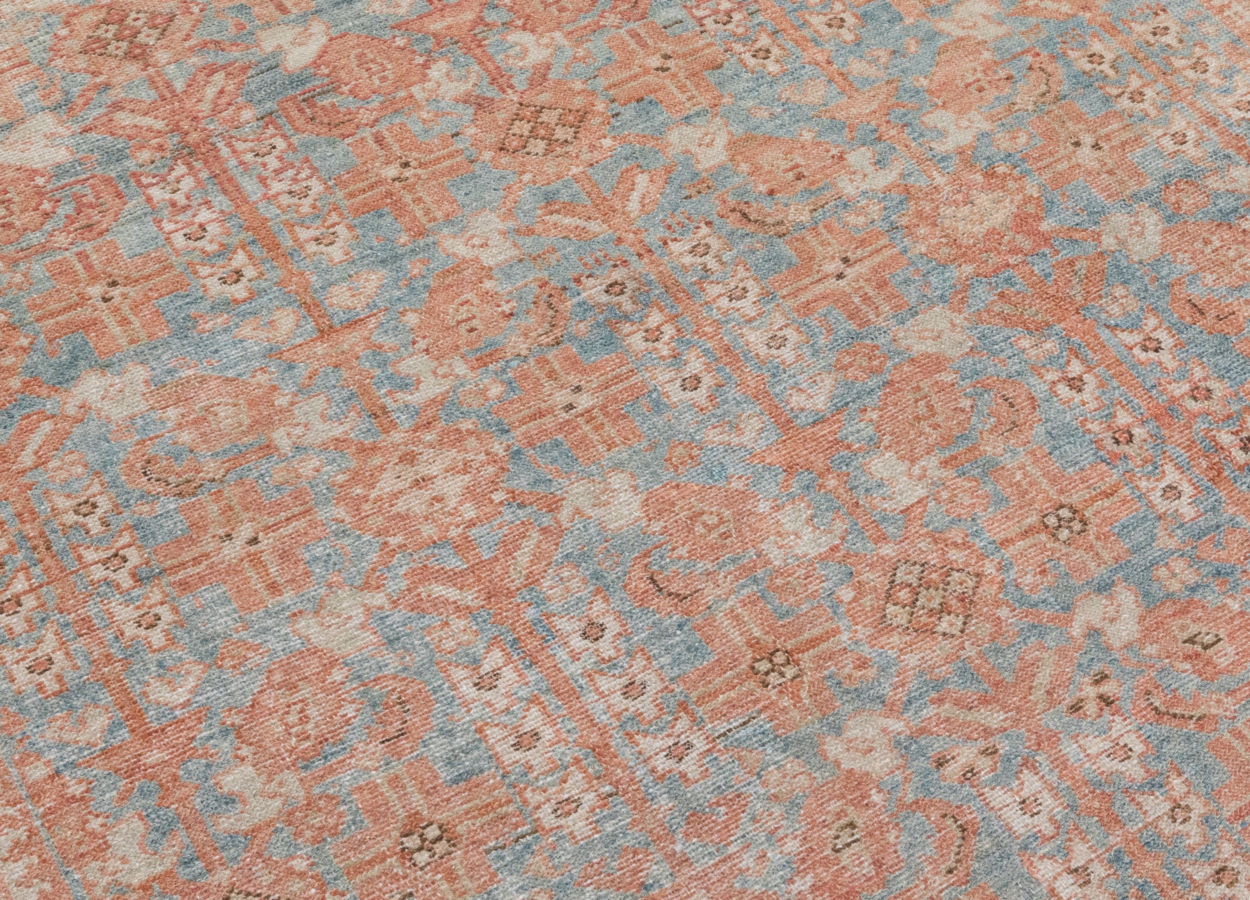 Antique Persian Rug with Sky Blue and Rust Allover Floral Pattern