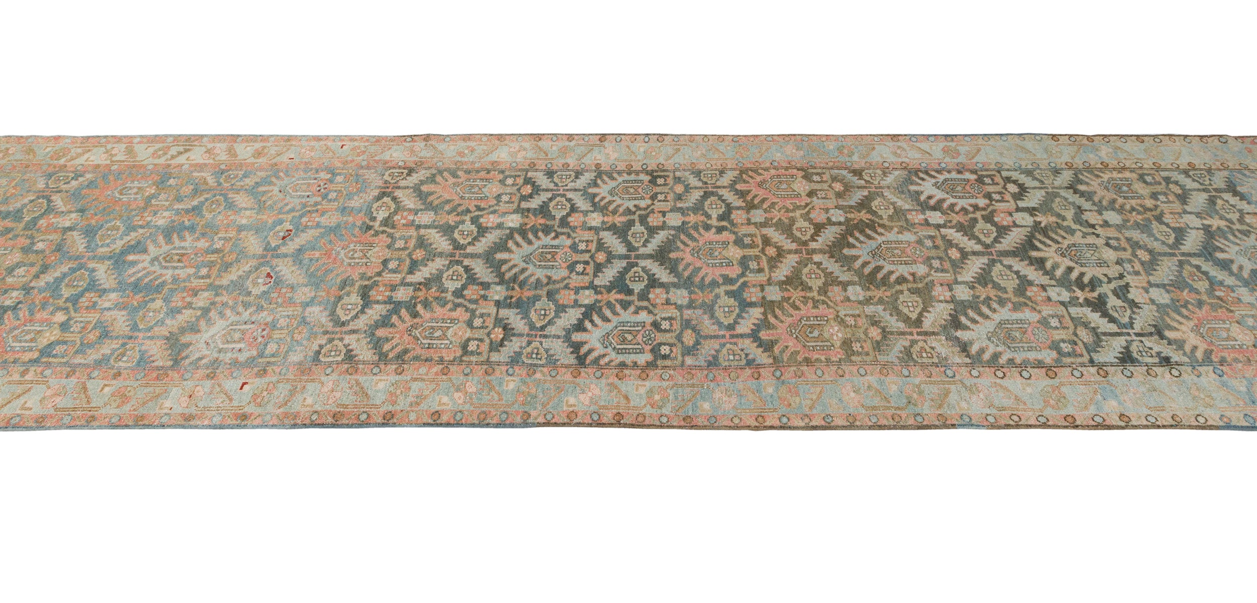 Antique Persian Runner with Sky Blue and Rust Tribal Floral Motif