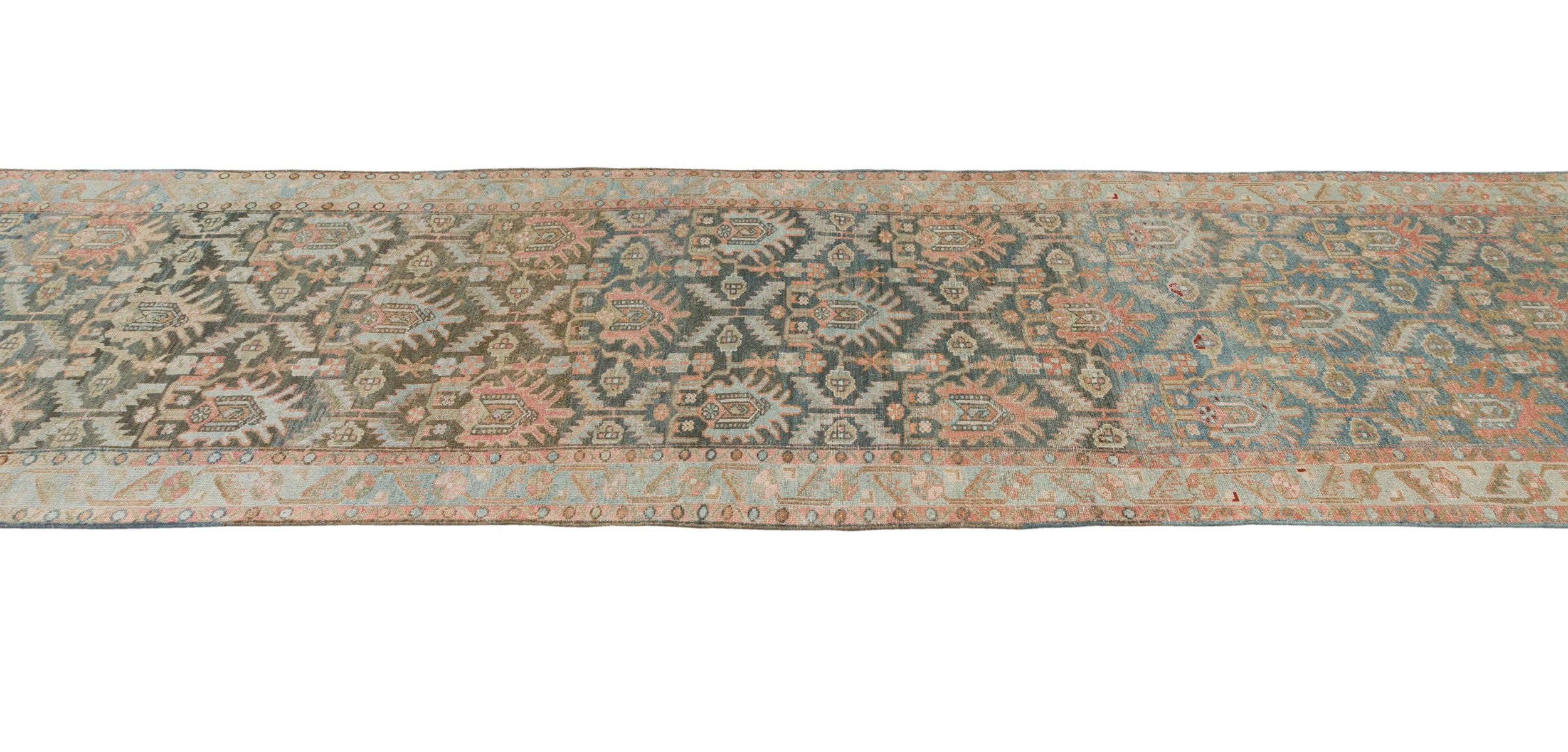 Antique Persian Runner with Sky Blue and Rust Tribal Floral Motif