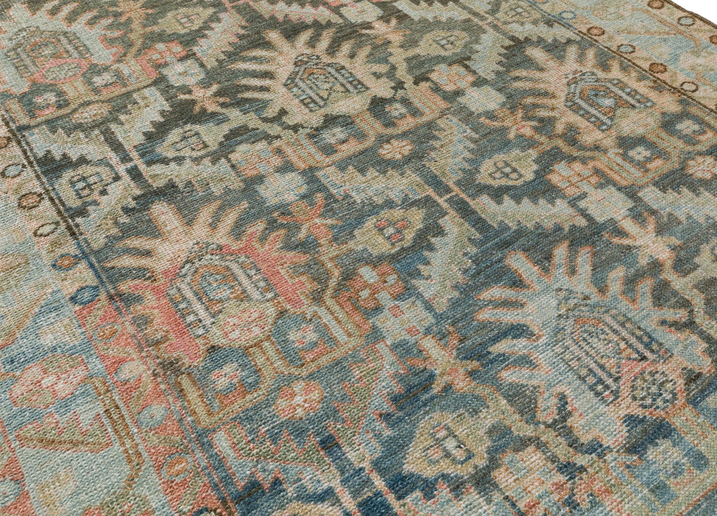 Antique Persian Runner with Sky Blue and Rust Tribal Floral Motif