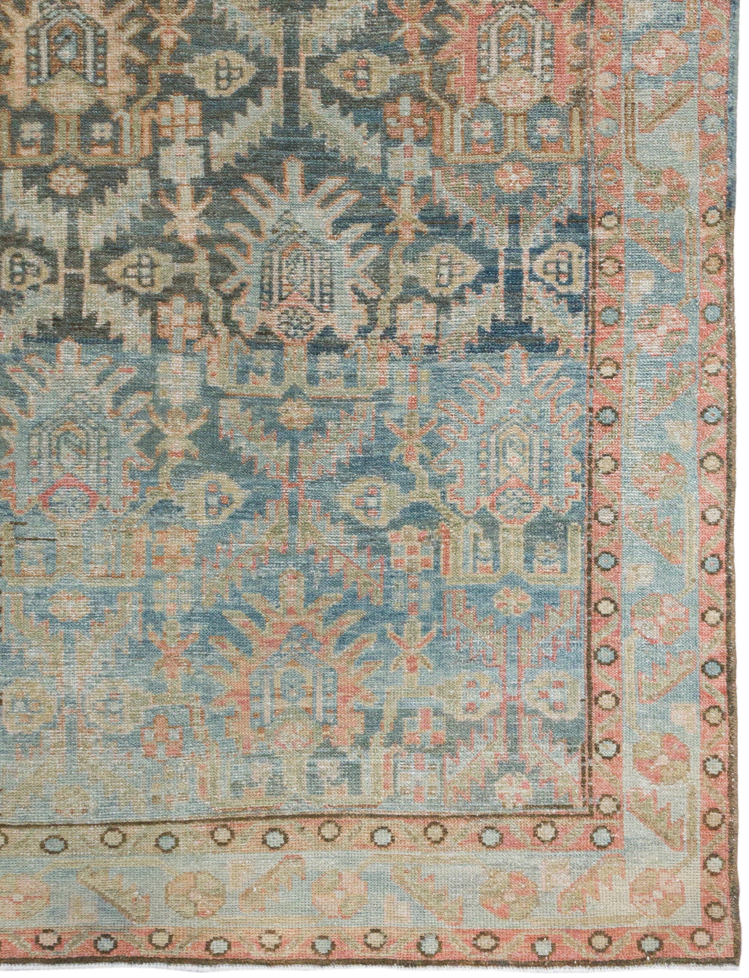 Antique Persian Runner with Sky Blue and Rust Tribal Floral Motif