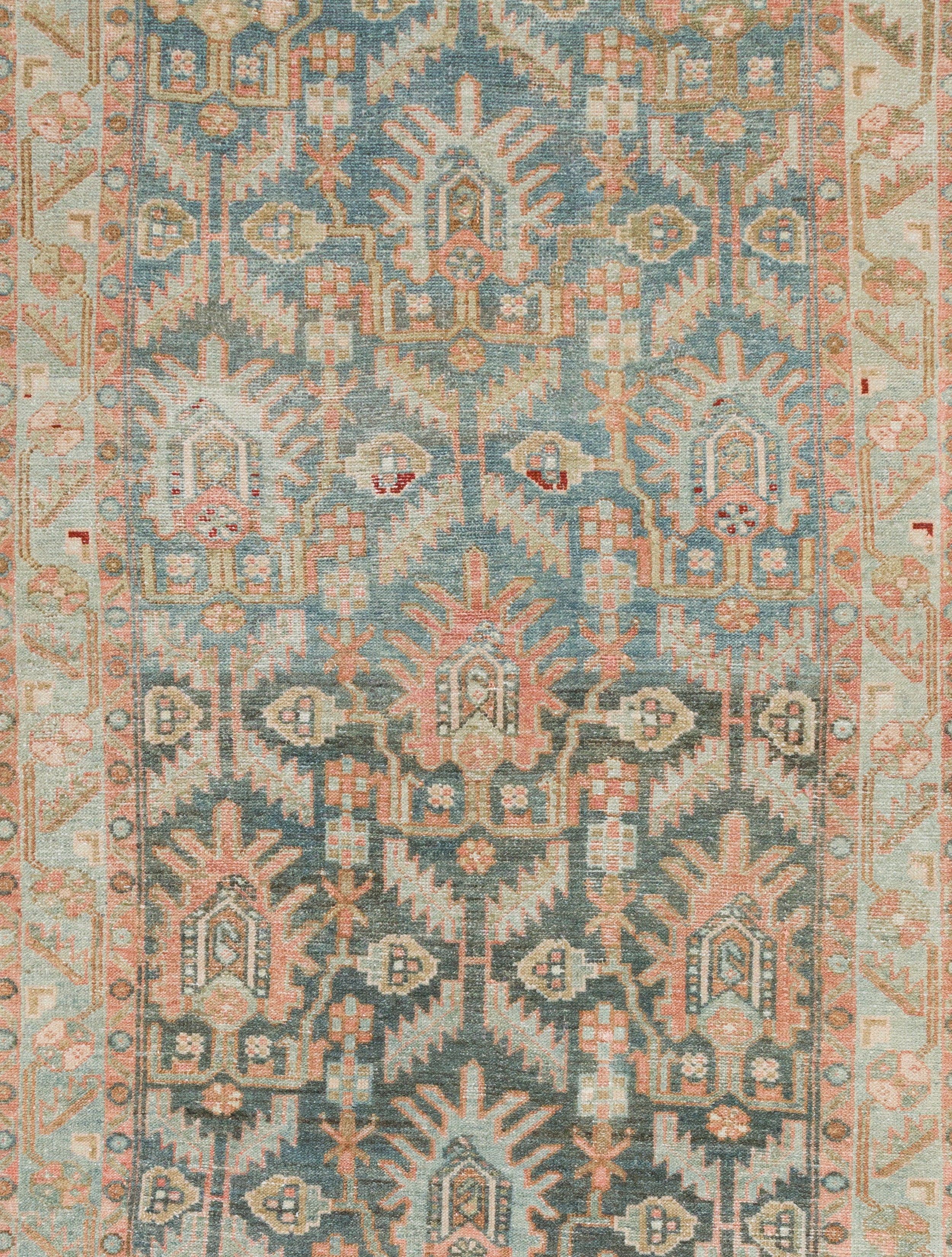 Antique Persian Runner with Sky Blue and Rust Tribal Floral Motif